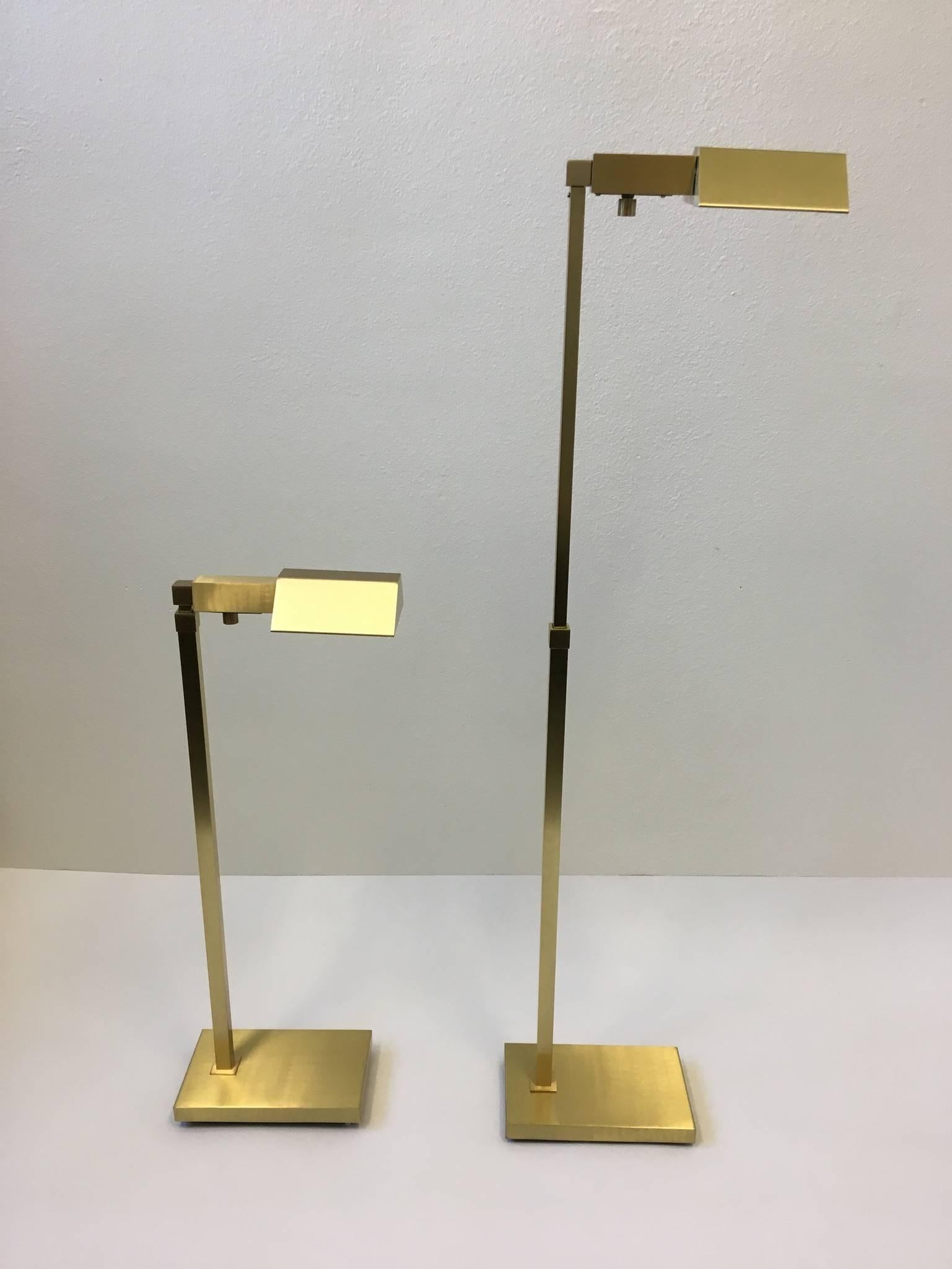 Modern Pair of Adjustable Brushed Brass Floor Lamps by Casella