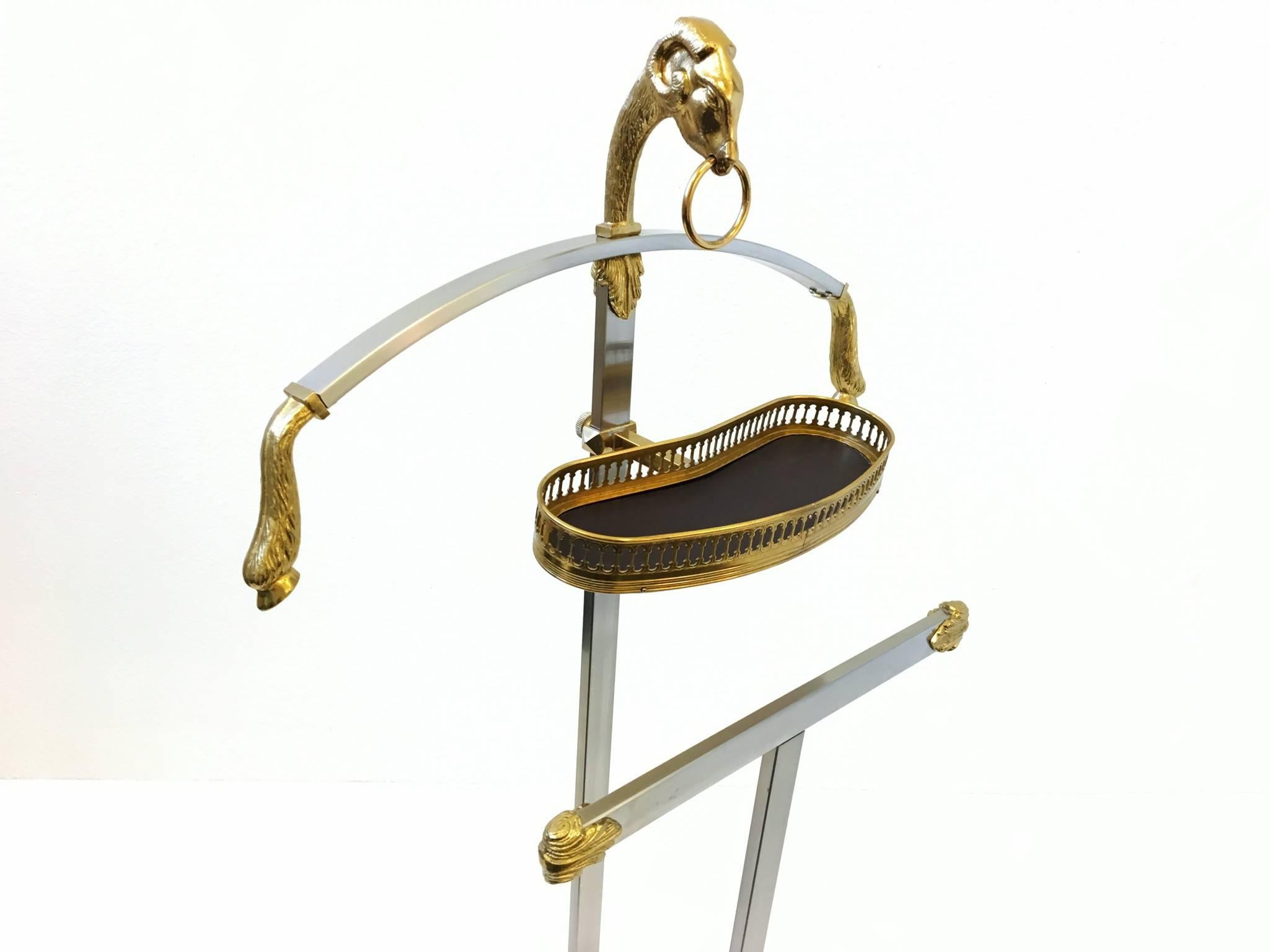 Regency Italian Brass and Brushed Stainless Steel Valet  For Sale