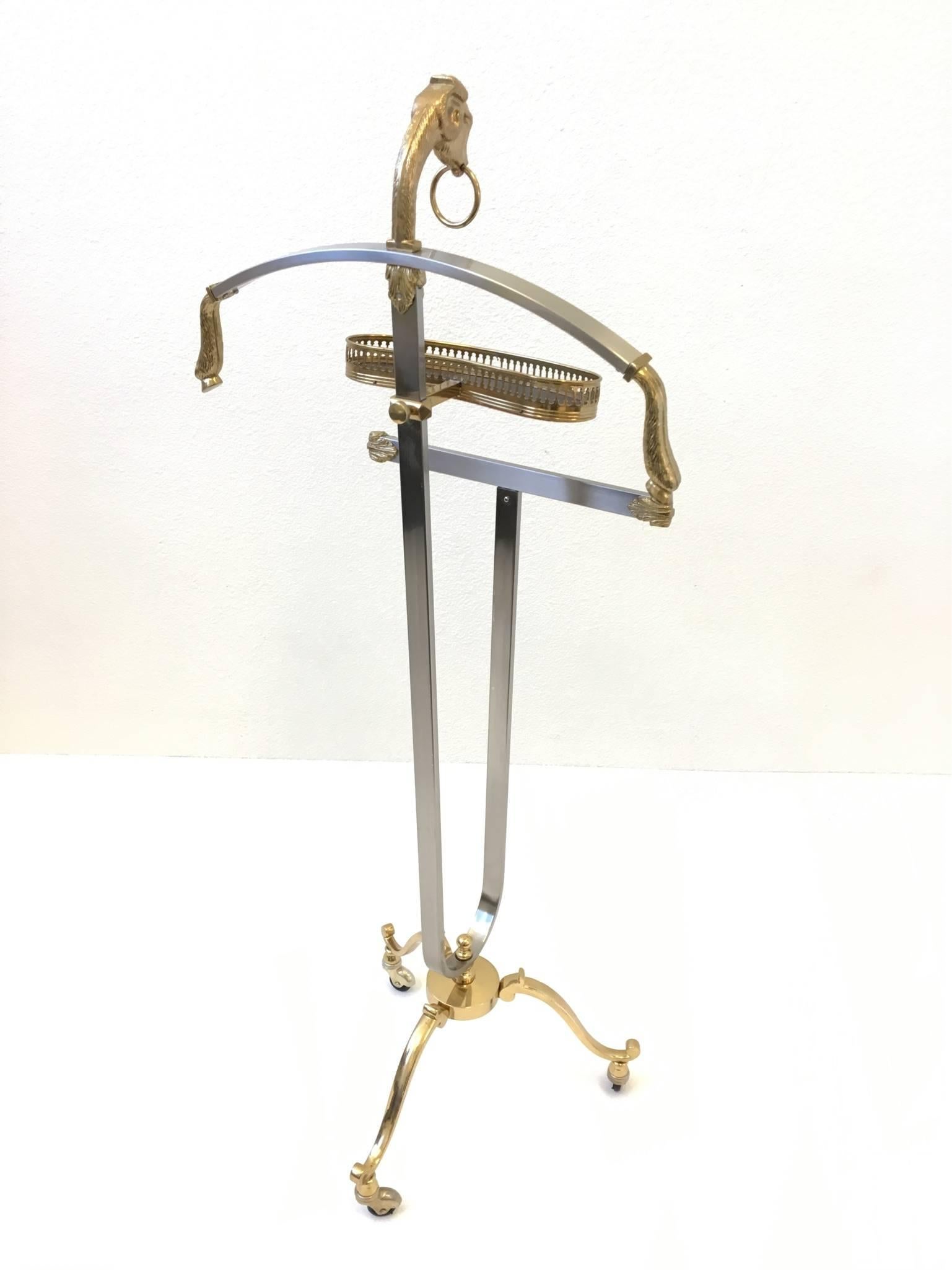 Late 20th Century Italian Brass and Brushed Stainless Steel Valet  For Sale