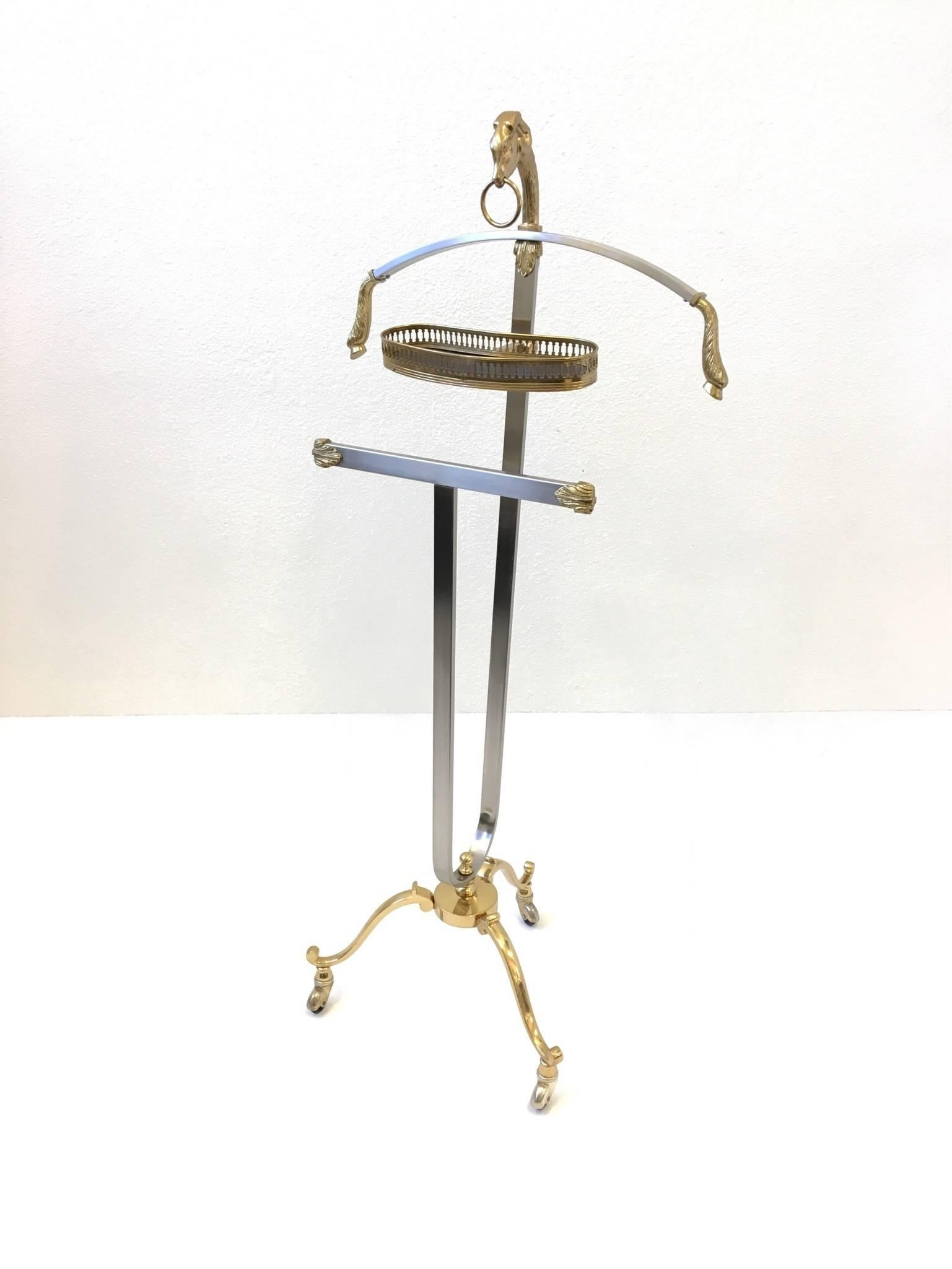 Italian Brass and Brushed Stainless Steel Valet For Sale 4