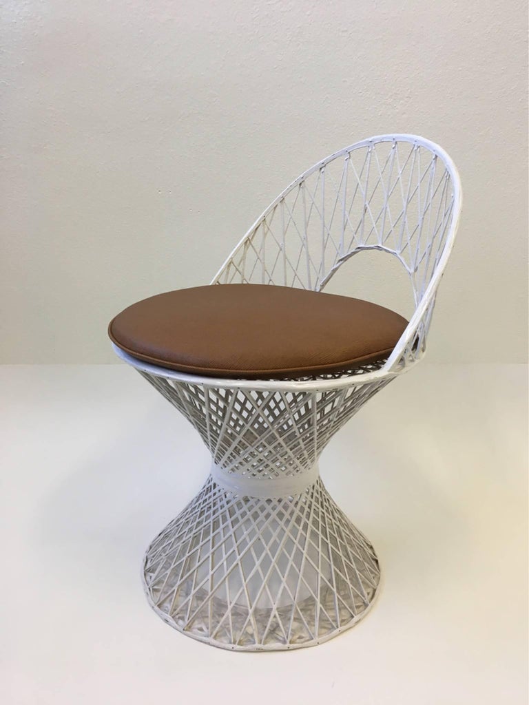 Set of Six Outdoor White Fiberglass Dining Chairs by Russell Woodard at