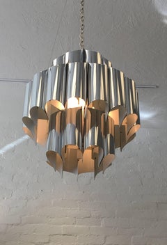 Chrome and White Lacquered Brutalist Chandelier by Robert Sonneman