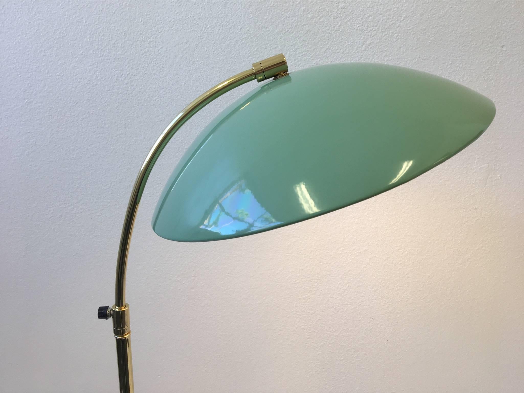 Mid-20th Century Brass and Lacquered Fern Green Adjustable Floor Lamp by Kurt Versen