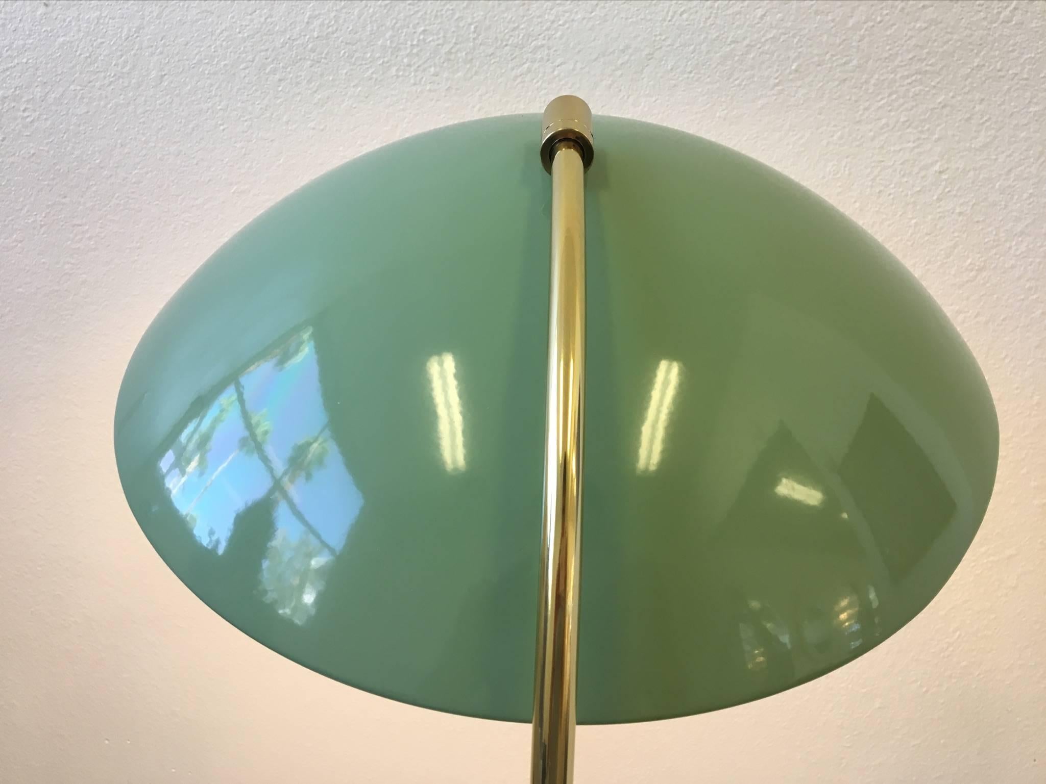 Brass and Lacquered Fern Green Adjustable Floor Lamp by Kurt Versen 1