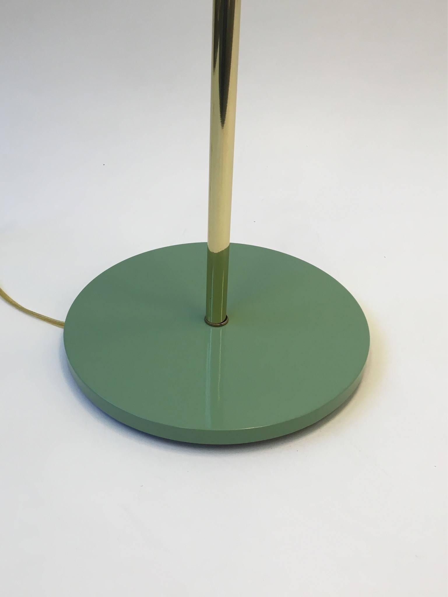 Brass and Lacquered Fern Green Adjustable Floor Lamp by Kurt Versen 2