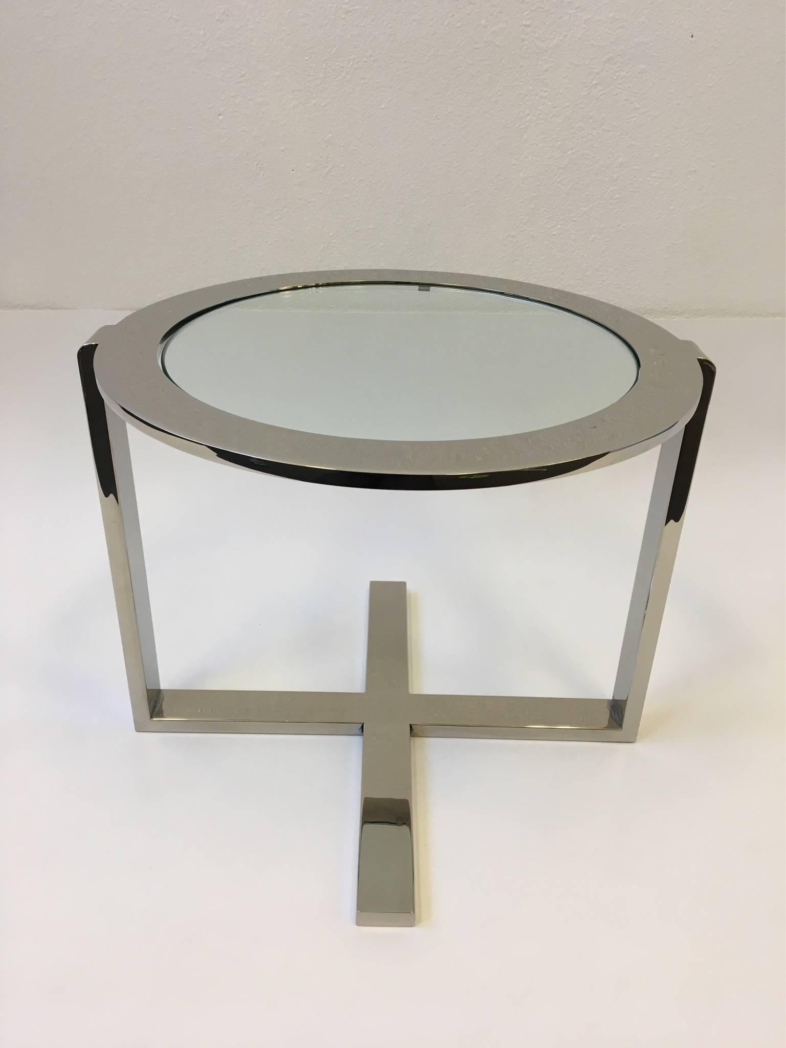 polished nickel side table