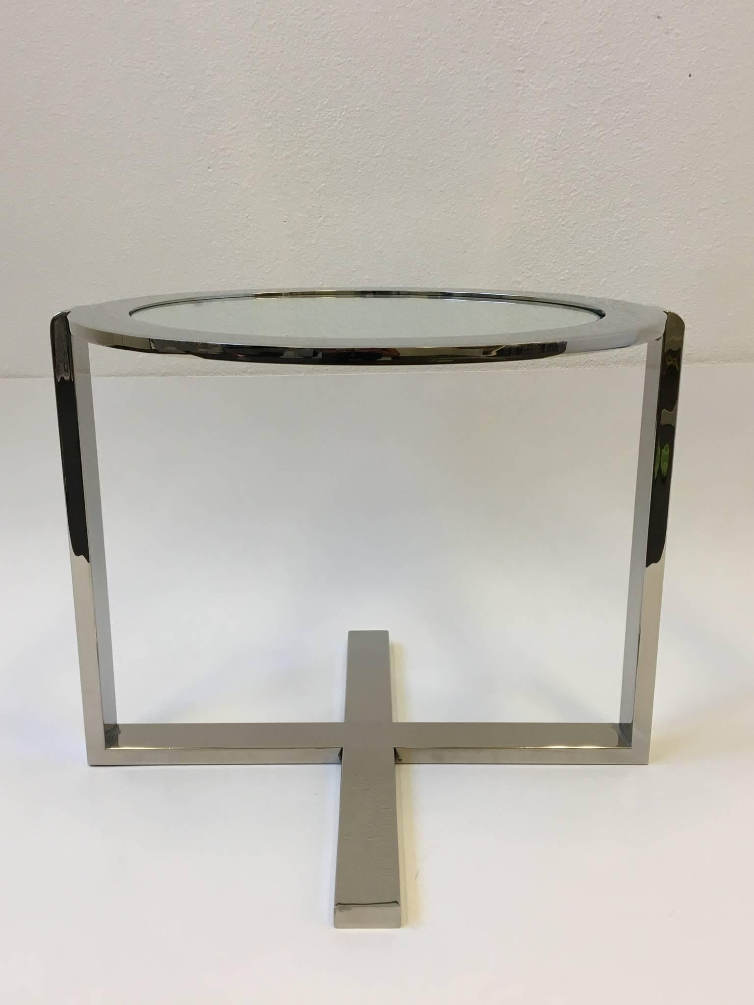 American Polished Nickel and Glass Side Table