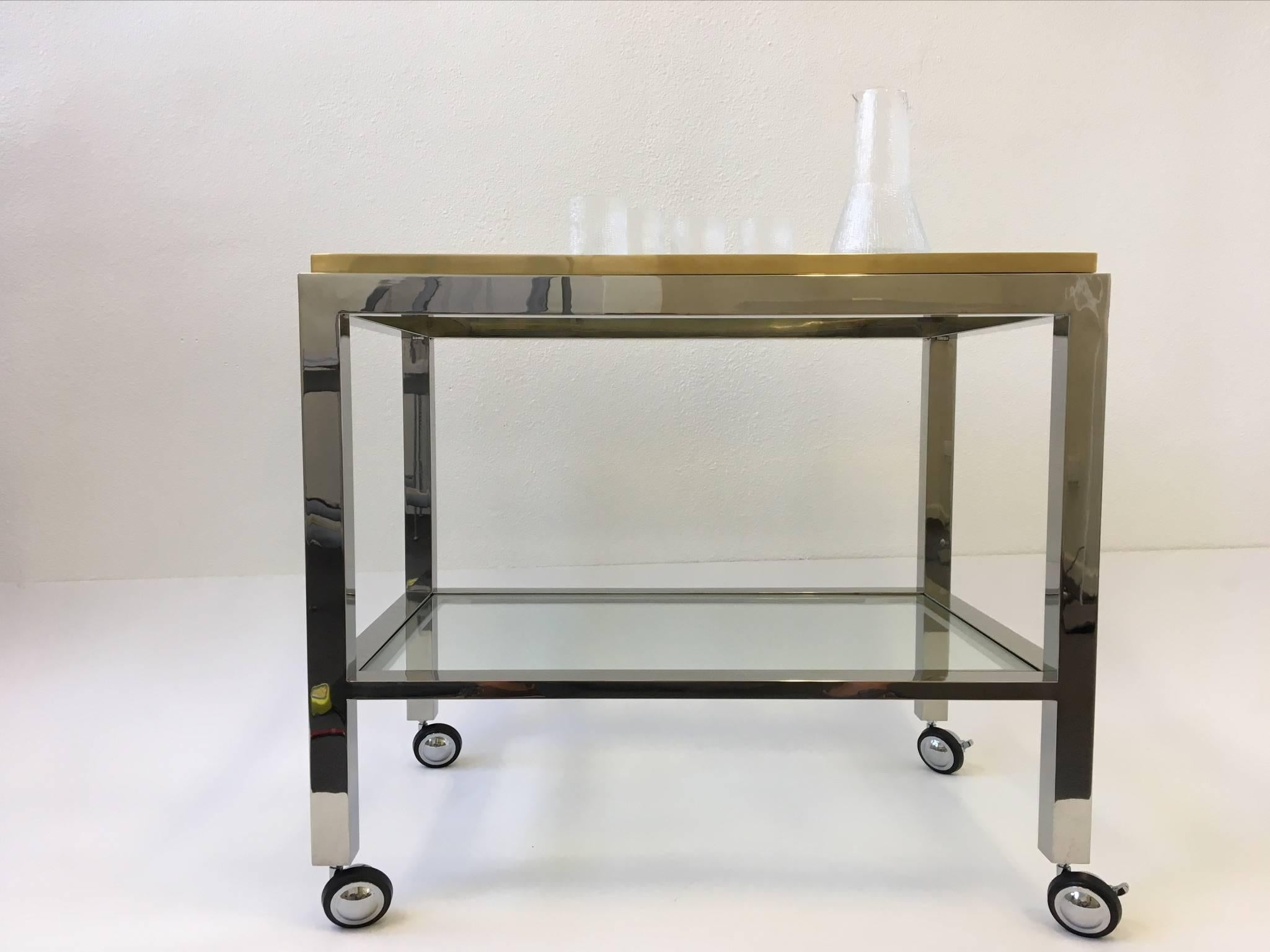 Polished Chrome and Brass Bar Cart by Renato Zevi