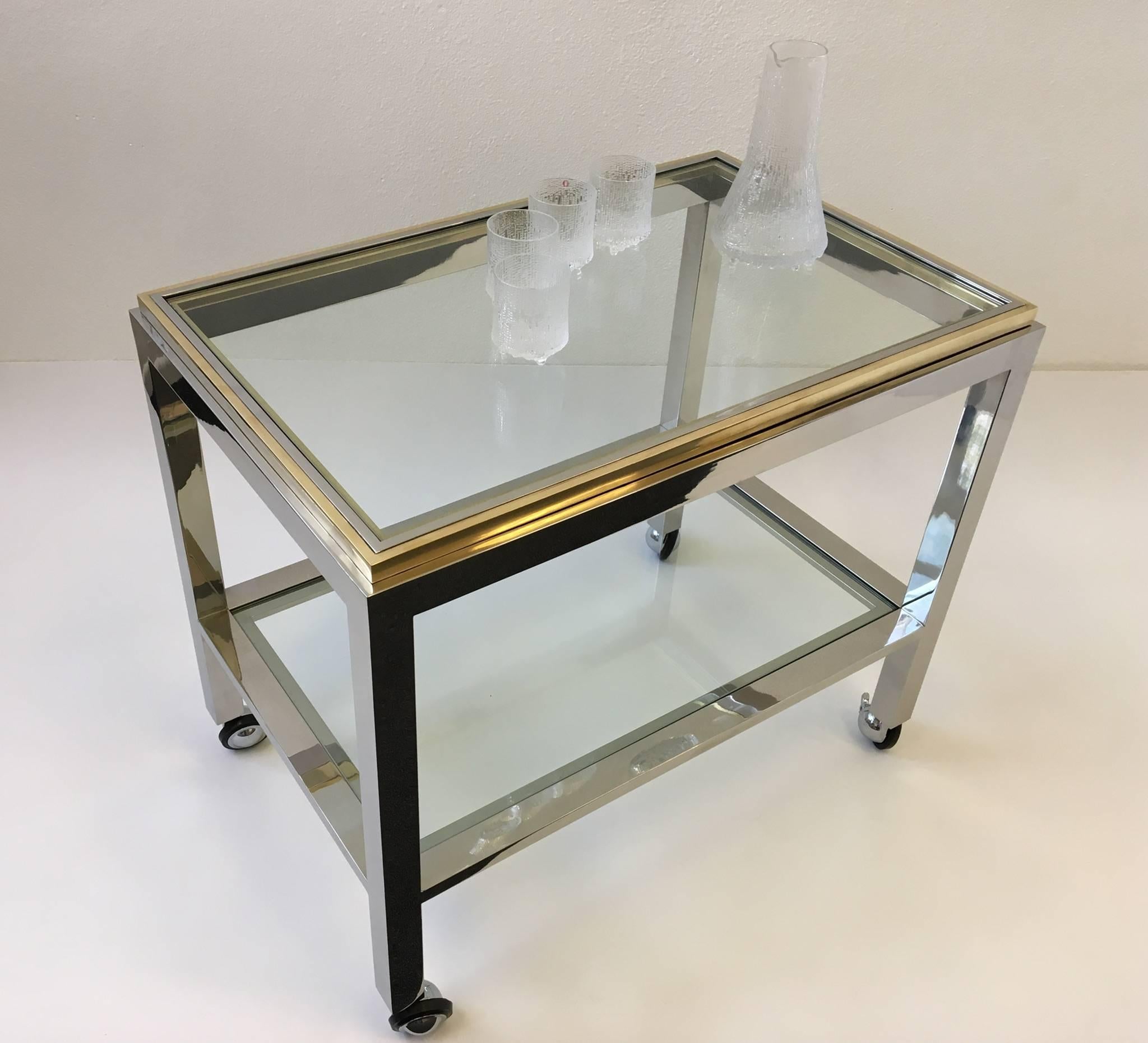 Late 20th Century Chrome and Brass Bar Cart by Renato Zevi