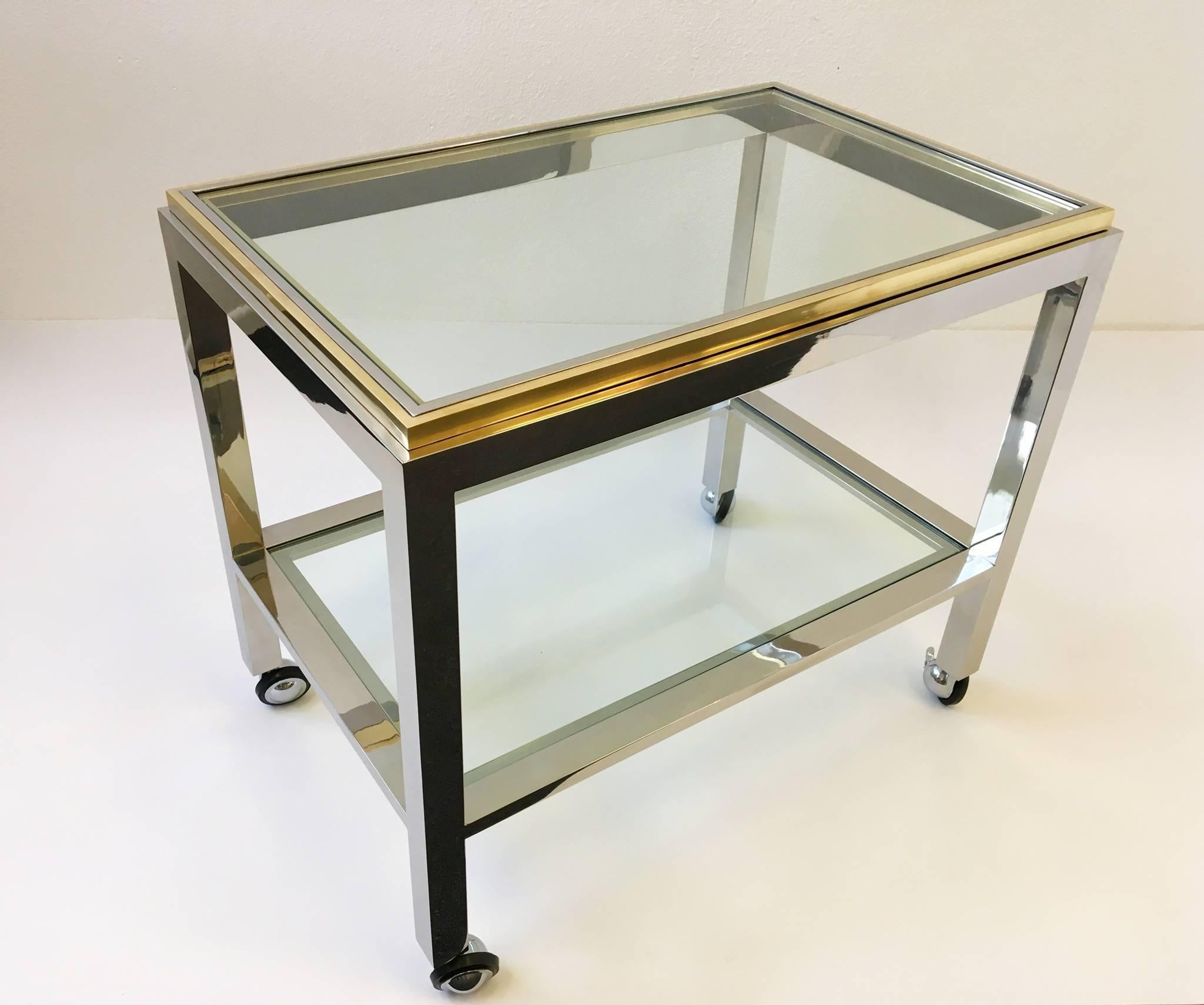 Chrome and Brass Bar Cart by Renato Zevi 1