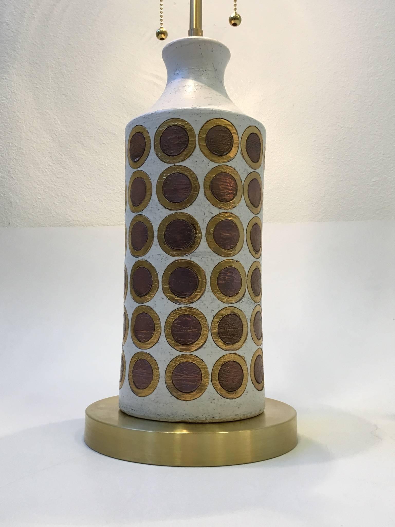Glazed Italian Ceramic and Brass Table Lamp by Bitossi For Sale