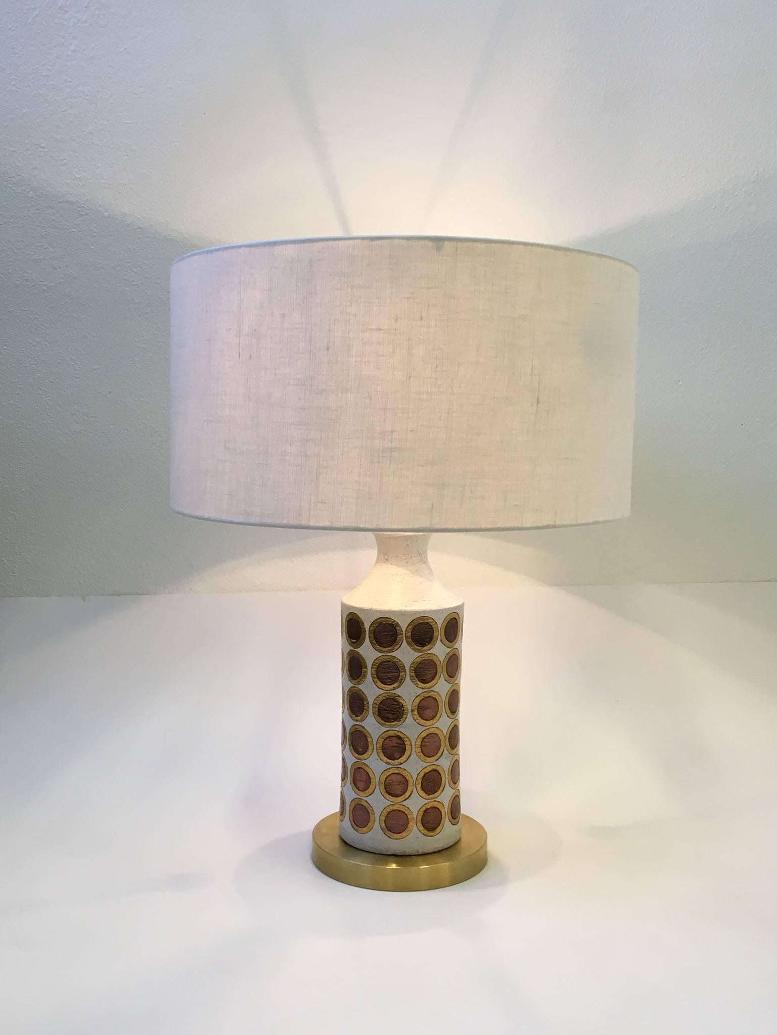 Mid-20th Century Italian Ceramic and Brass Table Lamp by Bitossi For Sale