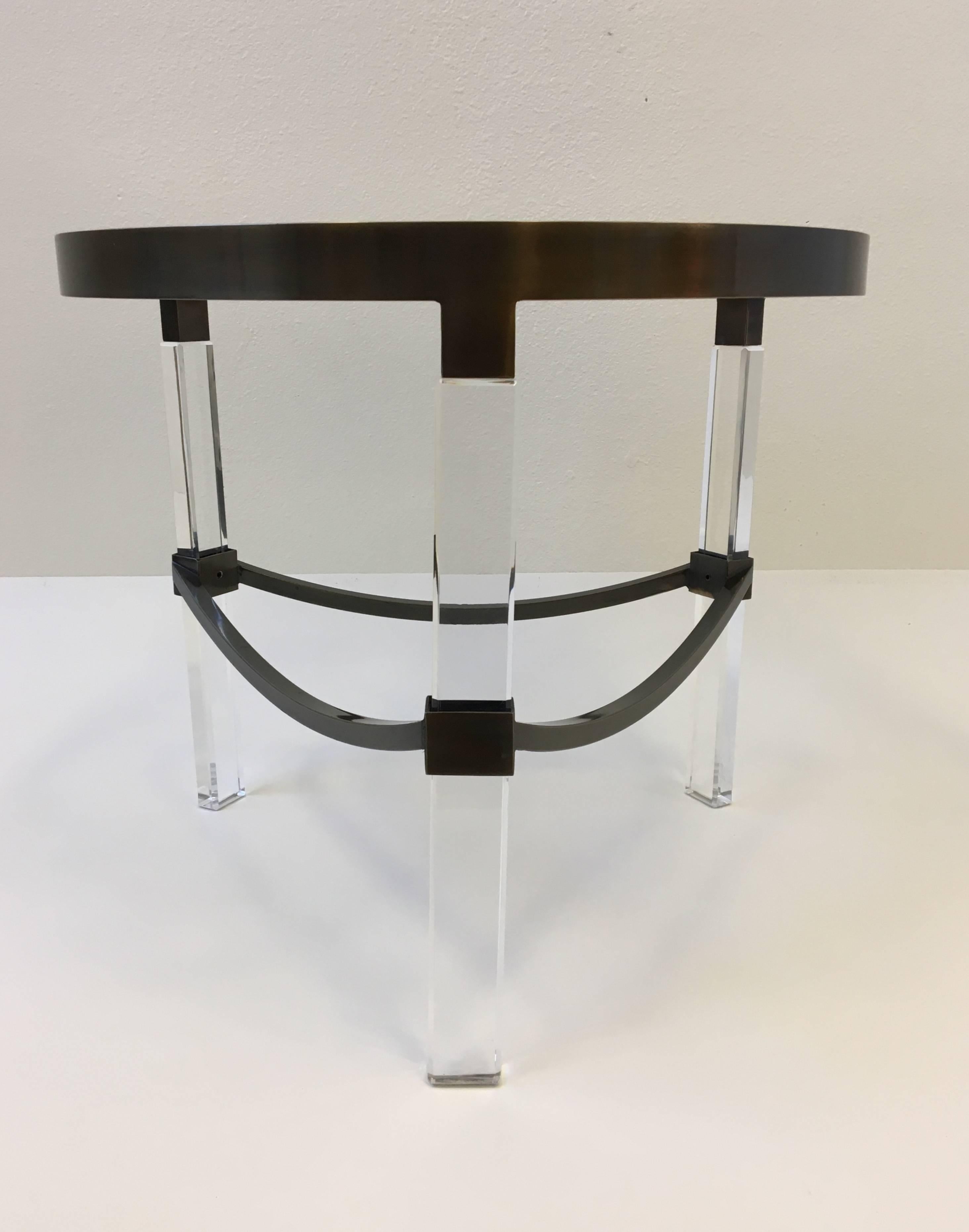 Bronze and Acrylic Side Table by Charles Hollis Jones In Excellent Condition For Sale In Palm Springs, CA