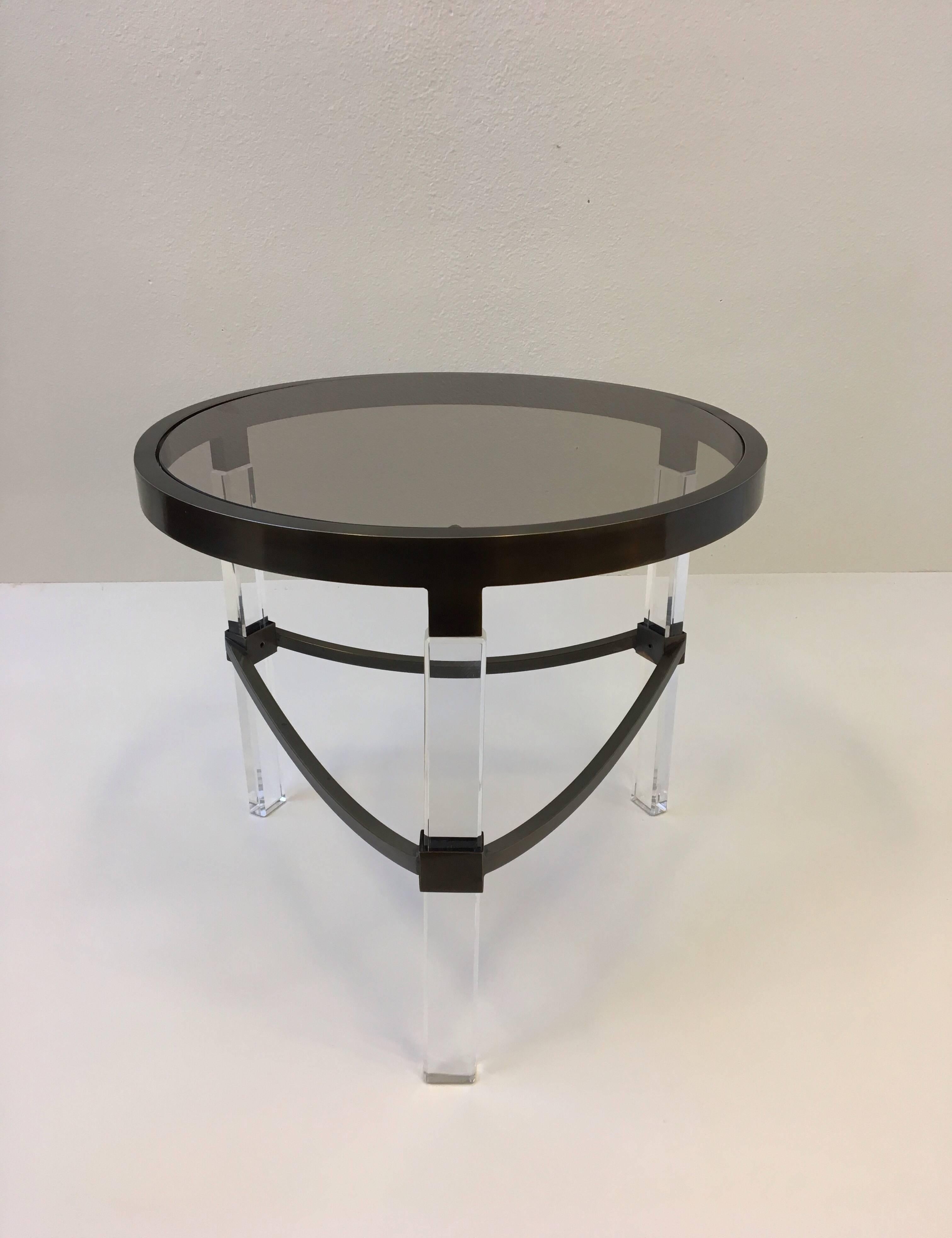 Late 20th Century Bronze and Acrylic Side Table by Charles Hollis Jones For Sale