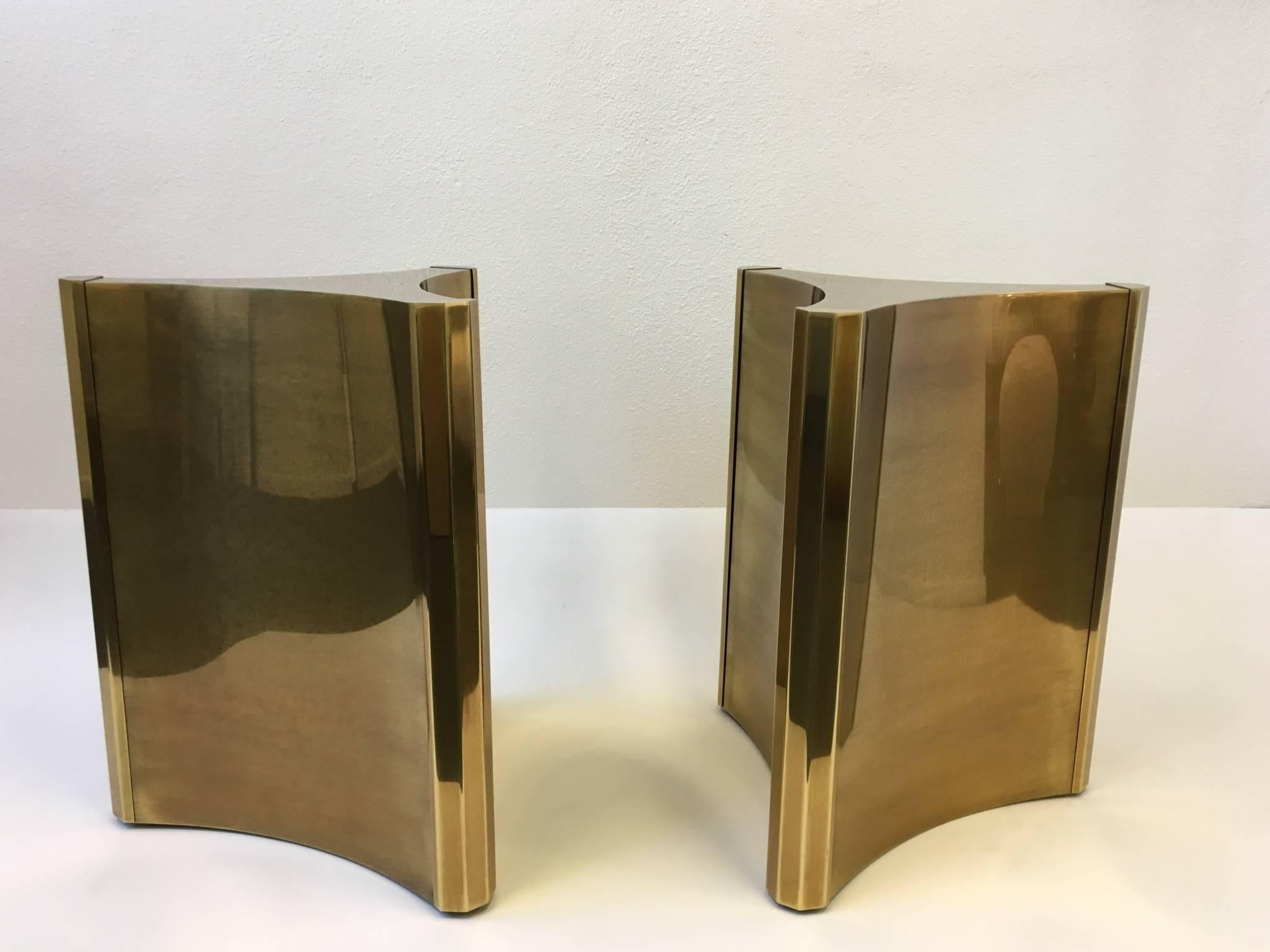 Pair of Aged Brass Dining Table Pedestal by Mastercraft 1