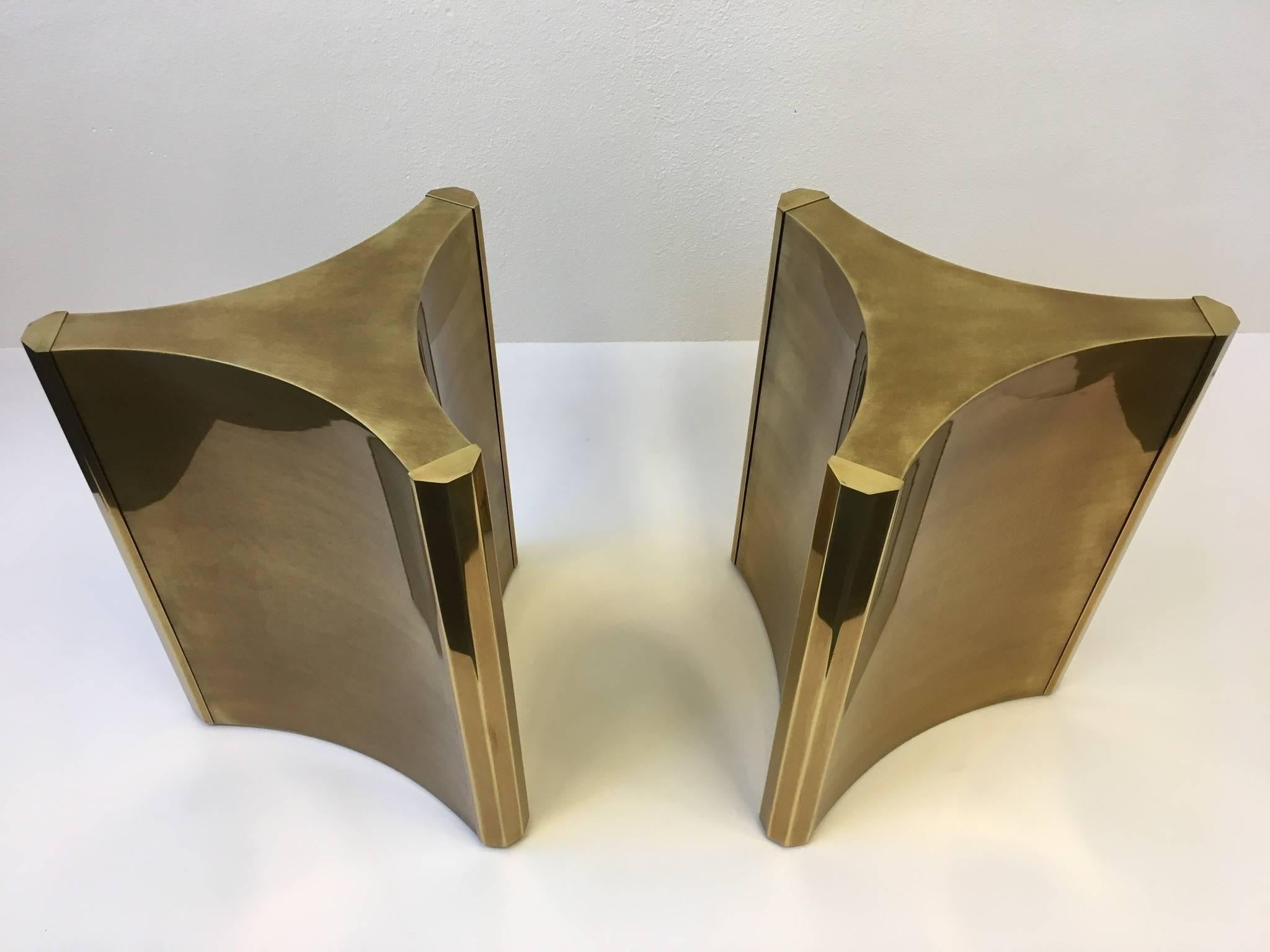 Pair of Aged Brass Dining Table Pedestal by Mastercraft 2
