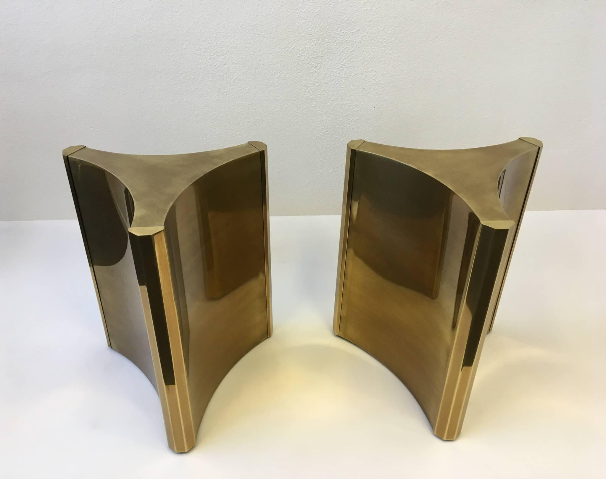 Pair of Aged Brass Dining Table Pedestal by Mastercraft 3