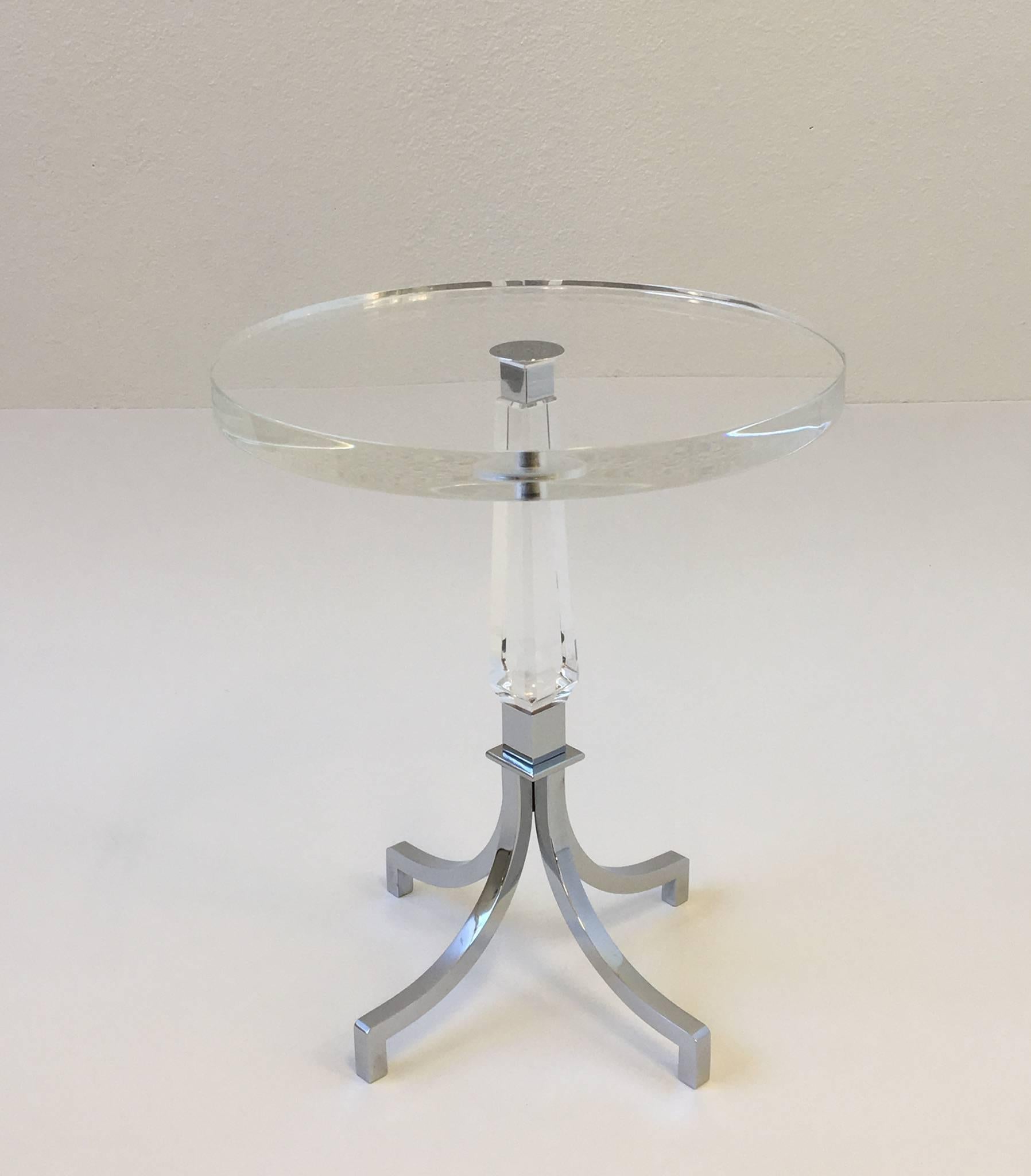 Polished Acrylic and Chrome Occasional Table by Charles Hollis Jones
