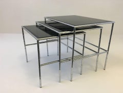 Set of Three Chrome and Smoked Glass Faux Bamboo Nesting Tables