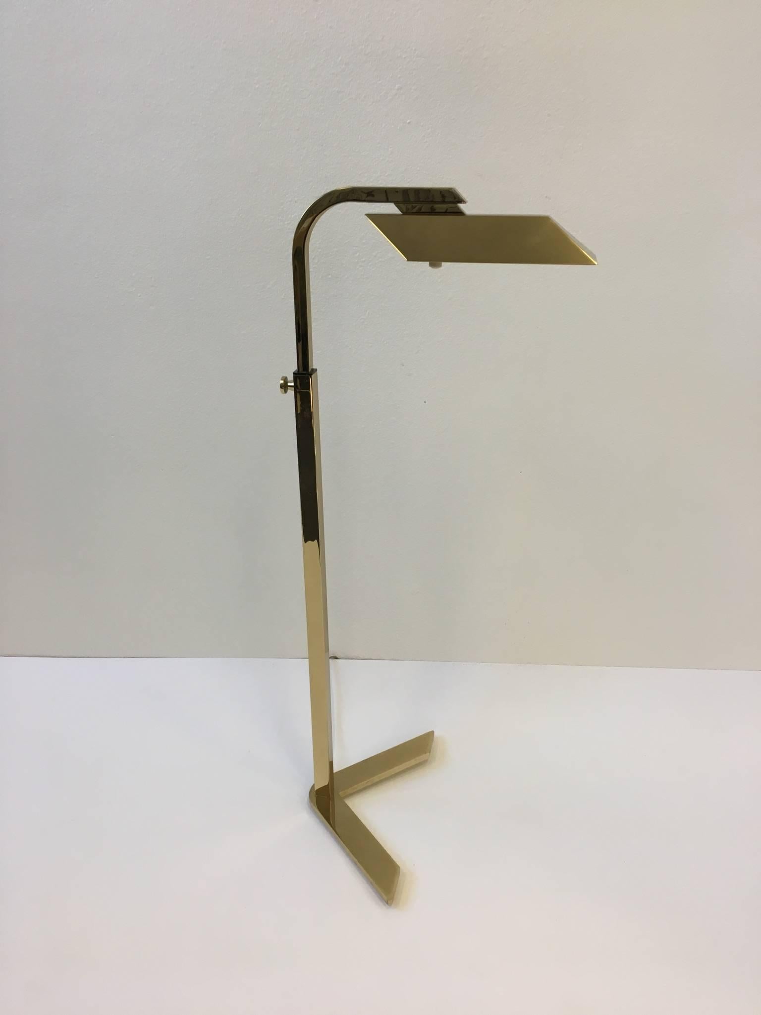 Mid-Century Modern Adjustable Brass V Floor Lamp by Charles Hollis Jones