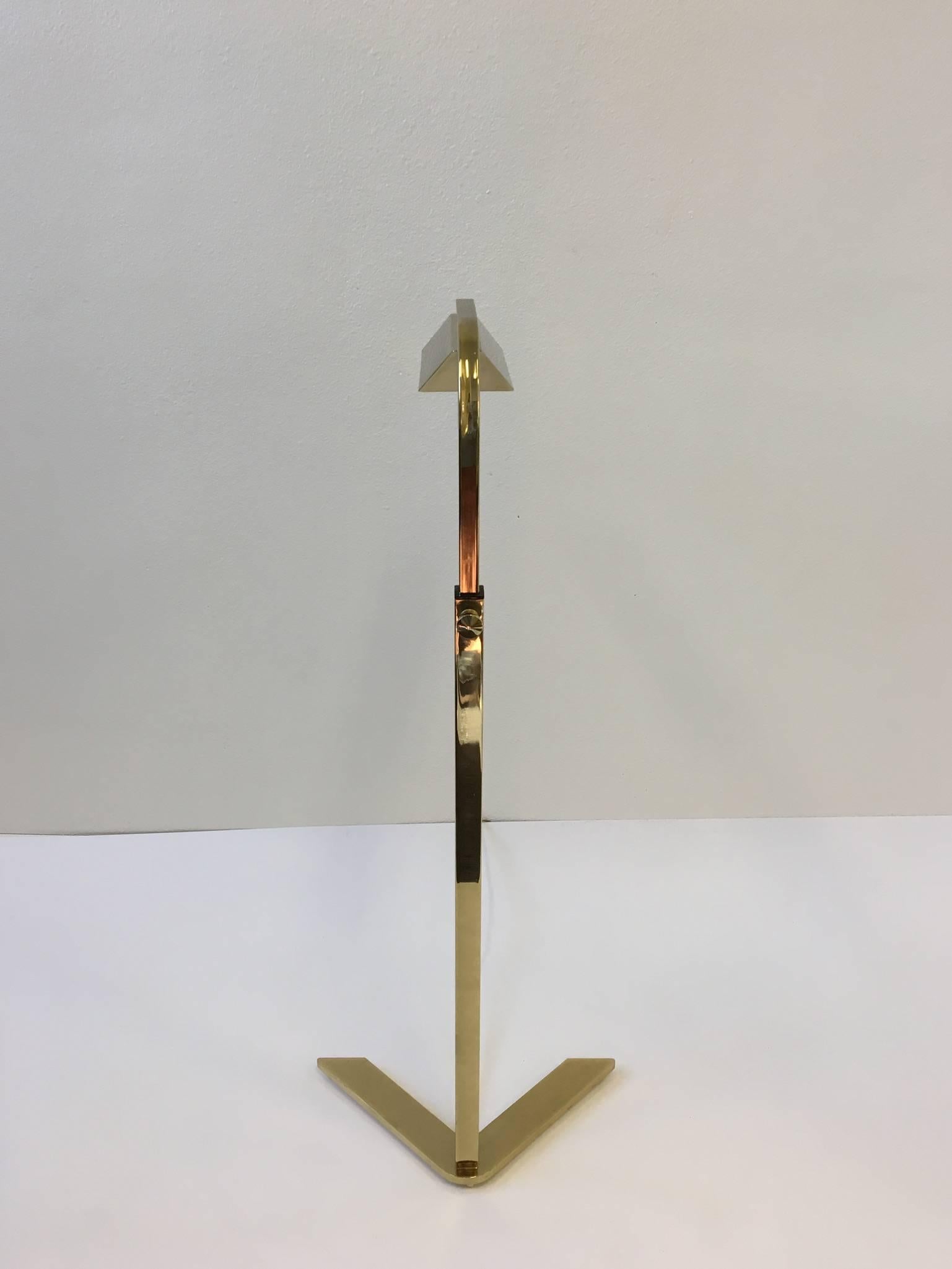 Adjustable Brass V Floor Lamp by Charles Hollis Jones In Excellent Condition In Palm Springs, CA