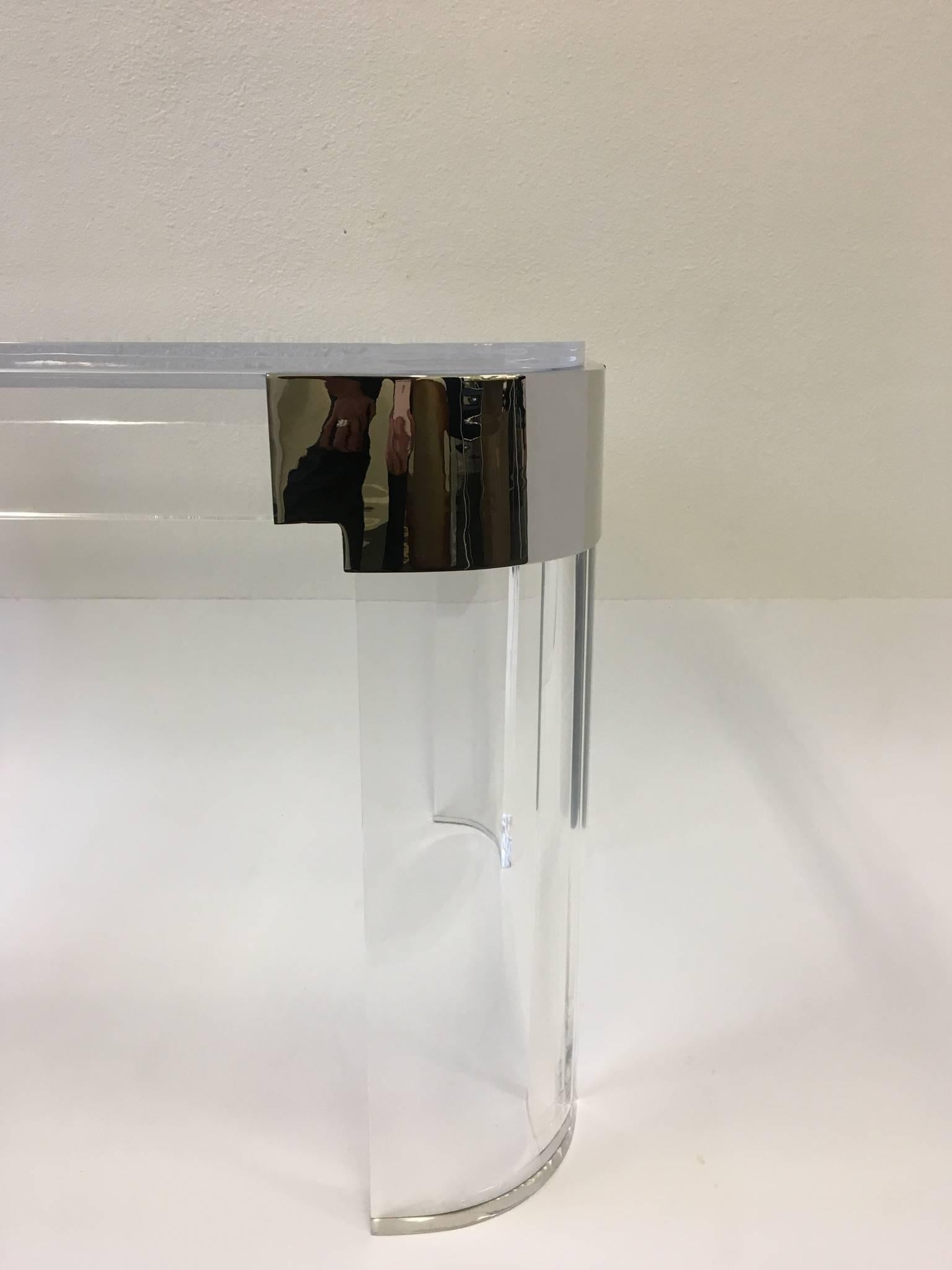 Pair of Acrylic and Nickel Side Tables by Charles Hollis Jones 2