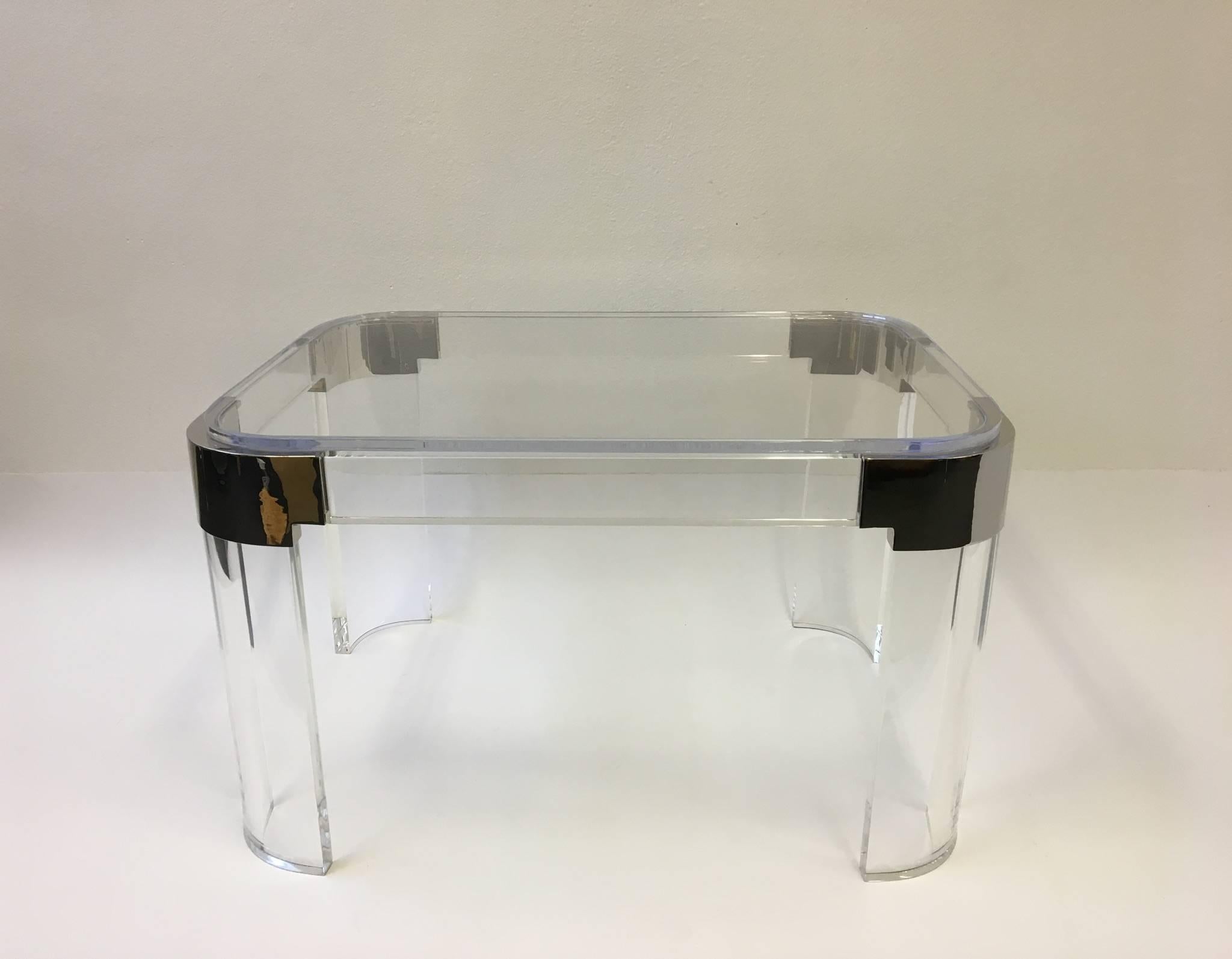 Pair of Acrylic and Nickel Side Tables by Charles Hollis Jones 1