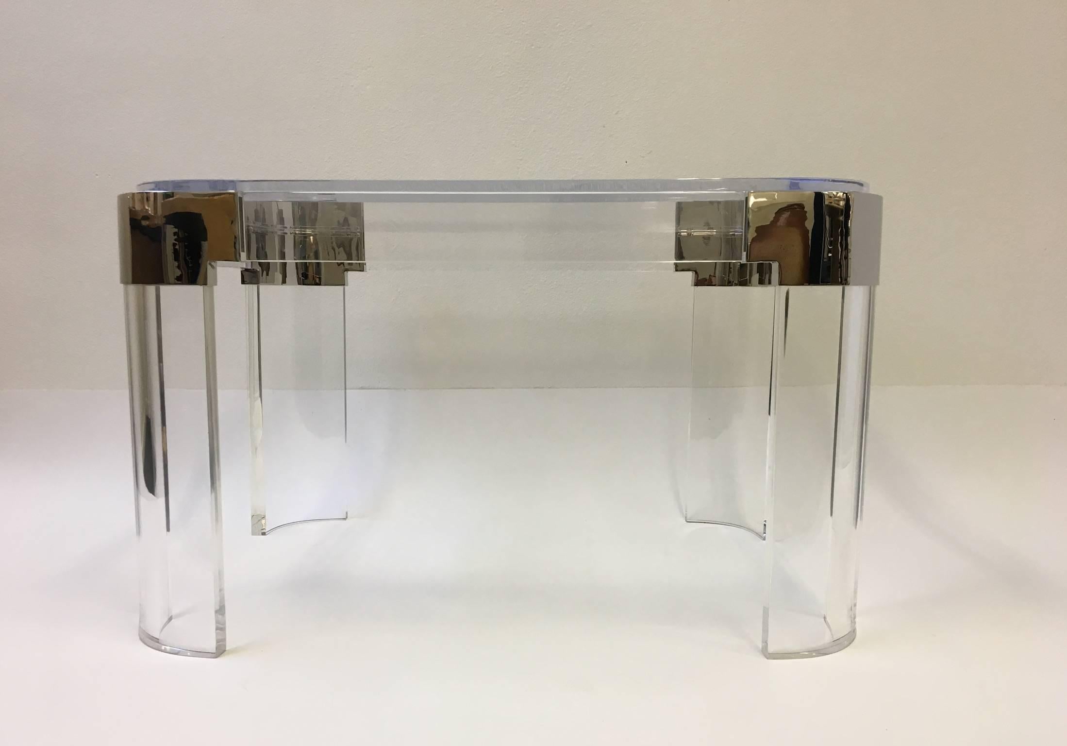 Pair of Acrylic and Nickel Side Tables by Charles Hollis Jones 3