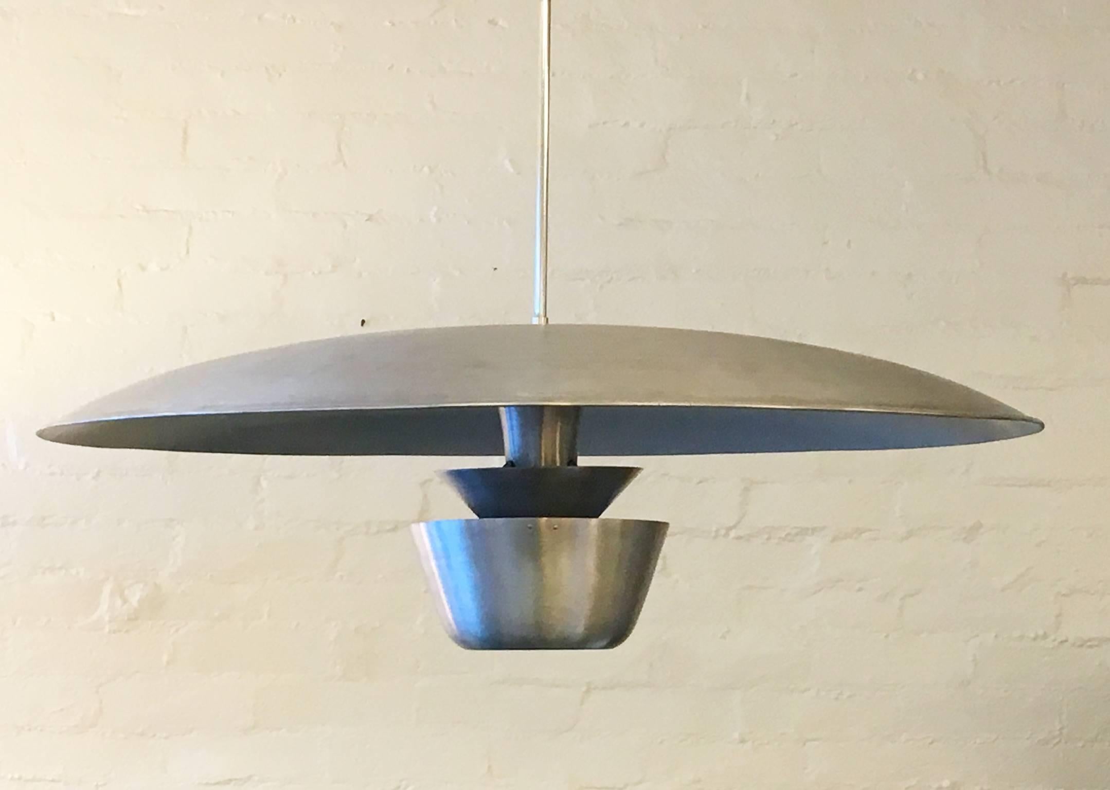 Brushed Aluminium Large Pendant Hanging Lamp In Excellent Condition In Palm Springs, CA