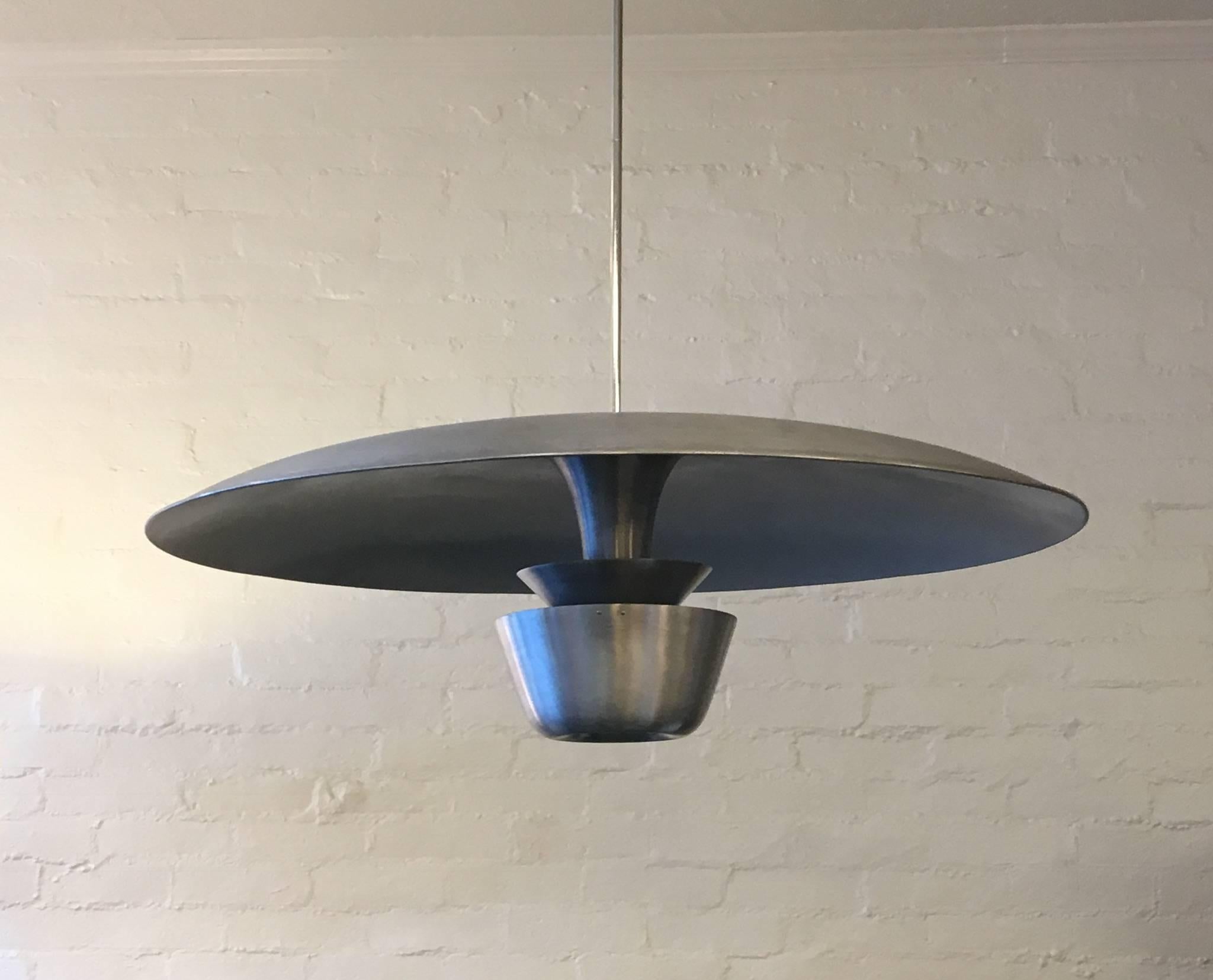 Mid-Century Modern Brushed Aluminium Large Pendant Hanging Lamp
