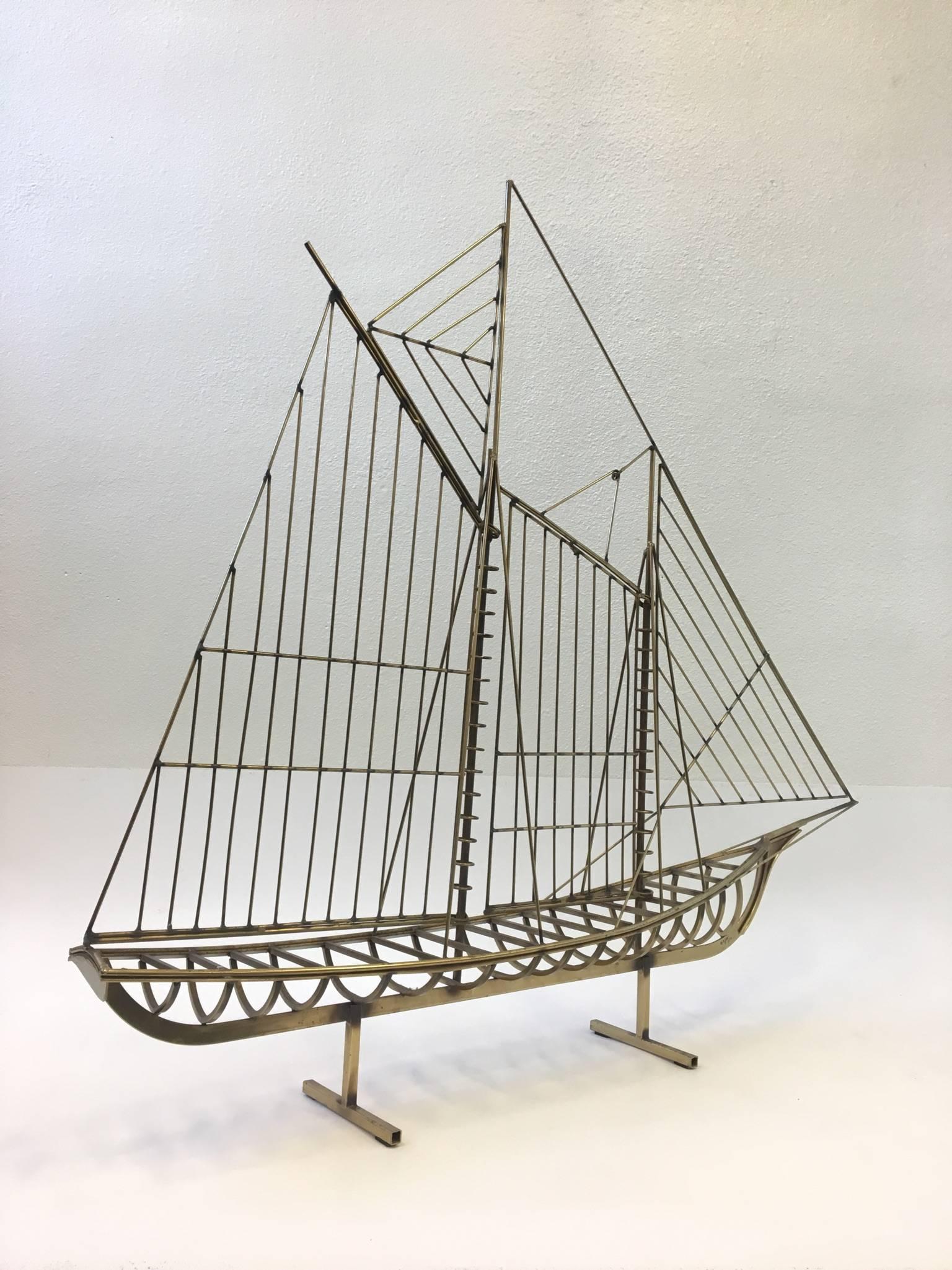 Large Brass Ship Sculpture by Curtis Jeré In Excellent Condition In Palm Springs, CA