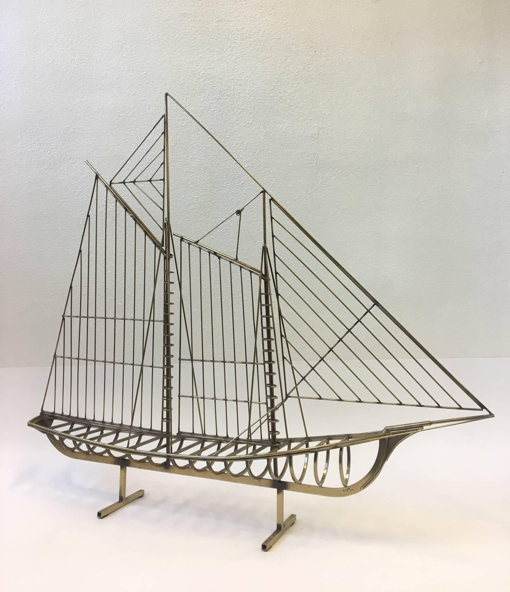 Late 20th Century Large Brass Ship Sculpture by Curtis Jeré