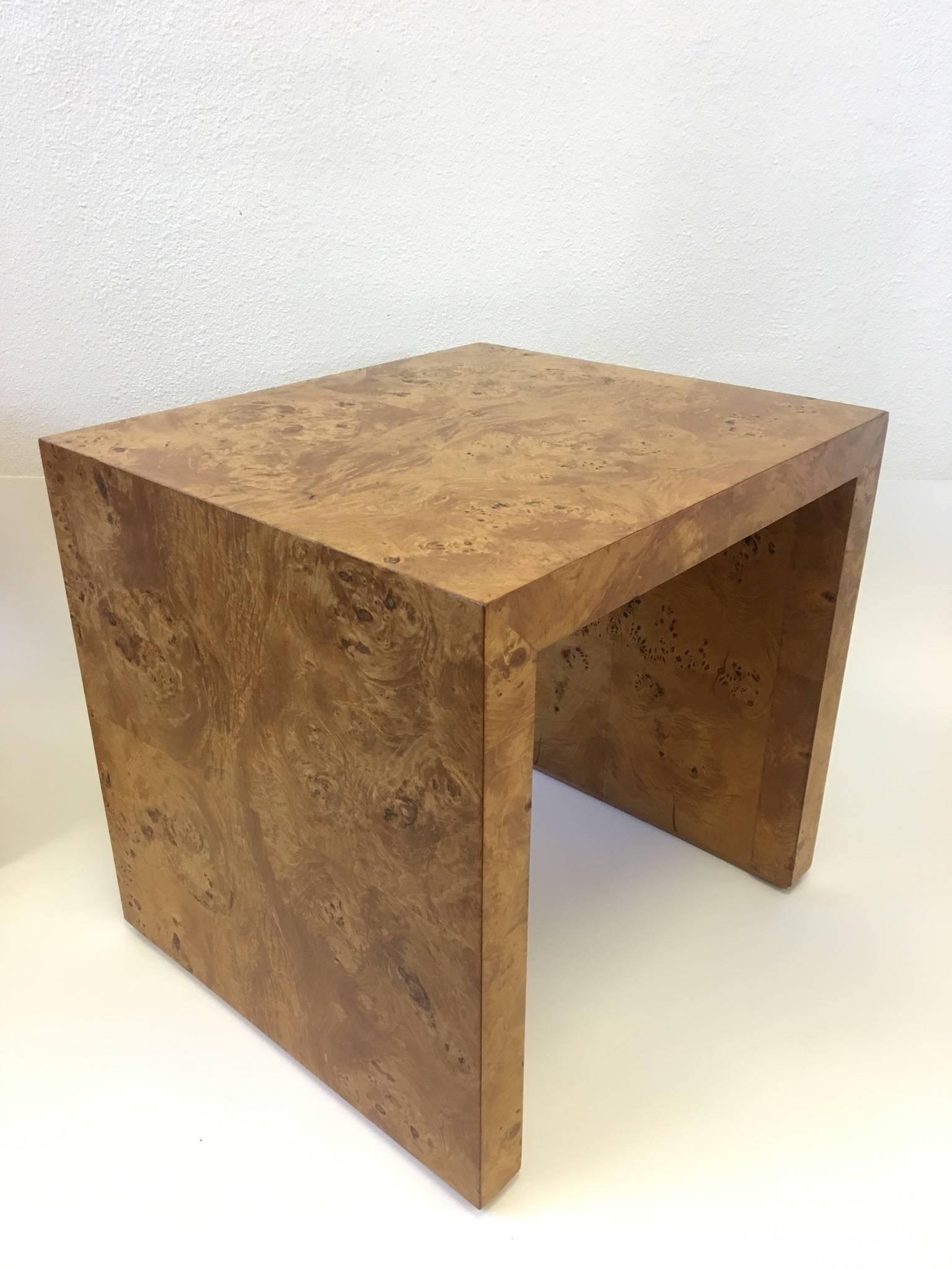 Pair of Burl Wood Side Tables or Nightstands by Milo Baughman 3