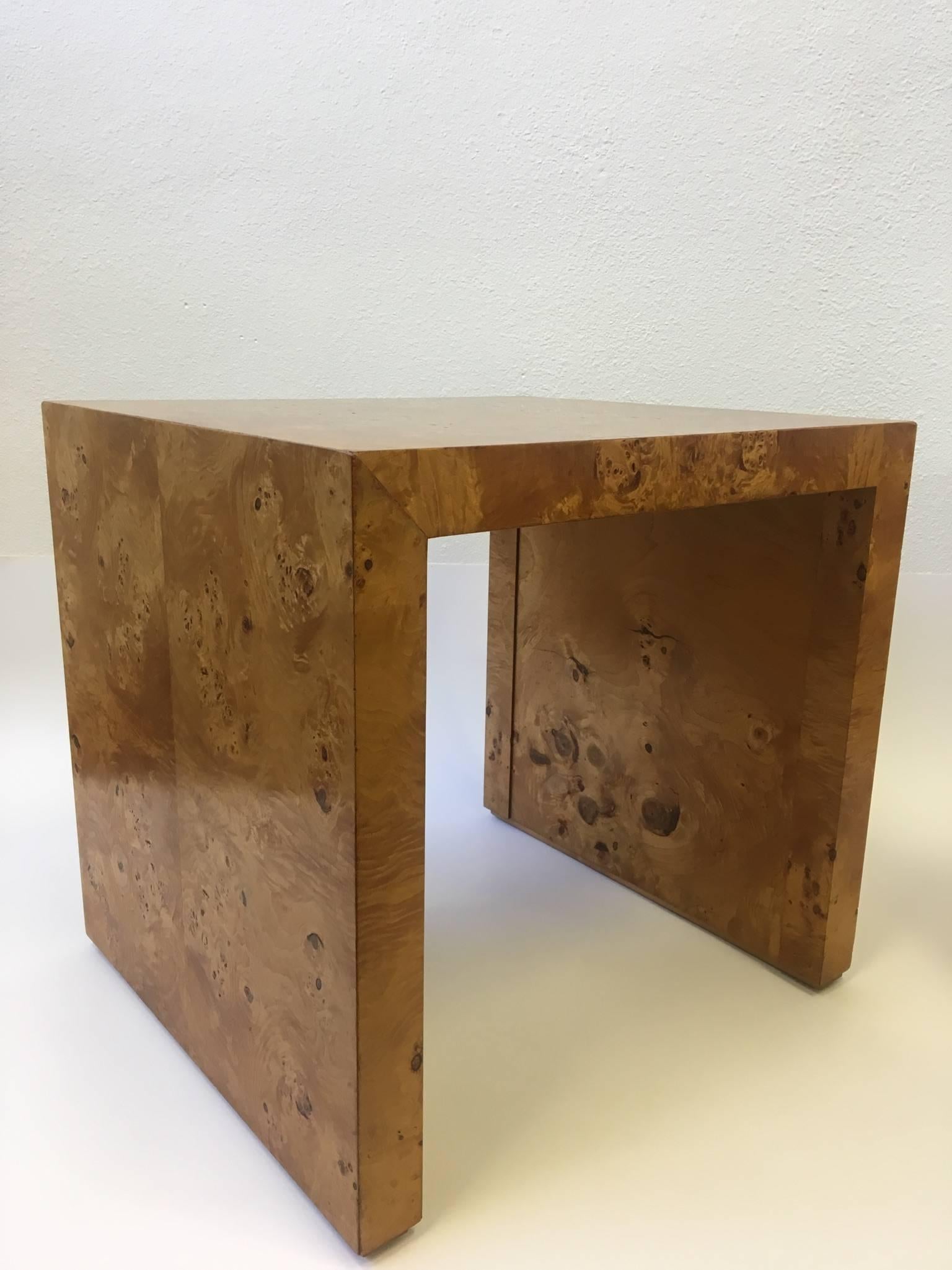 Pair of Burl Wood Side Tables or Nightstands by Milo Baughman 2