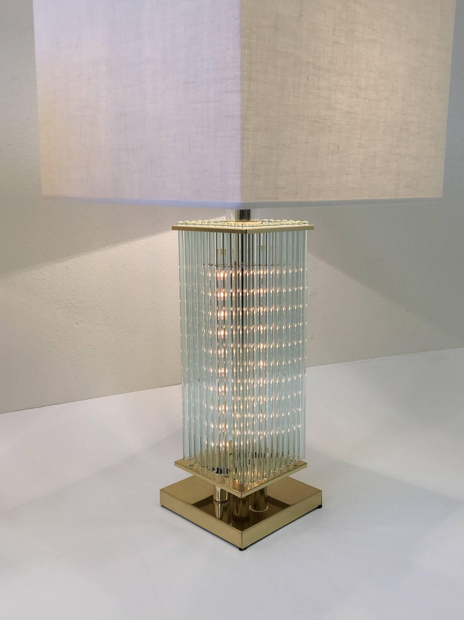 American Pair of Brass and Glass Table Lamps by Lightolier