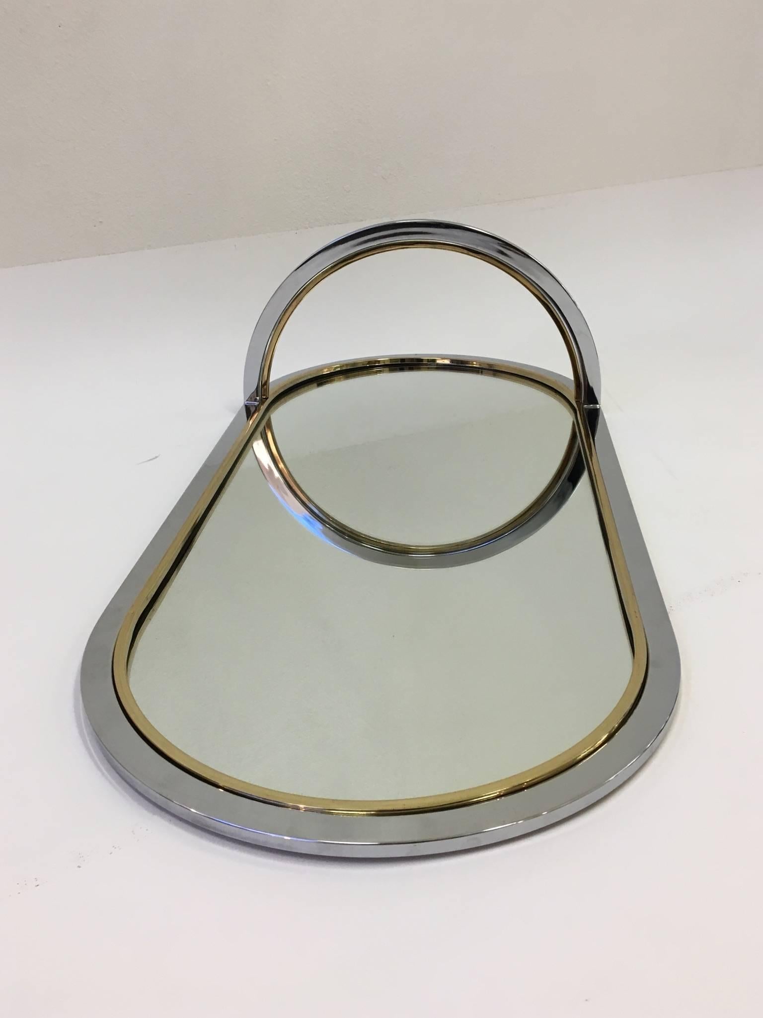 Chrome and Brass Wall Mirror by Milo Baughman for DIA In Excellent Condition In Palm Springs, CA