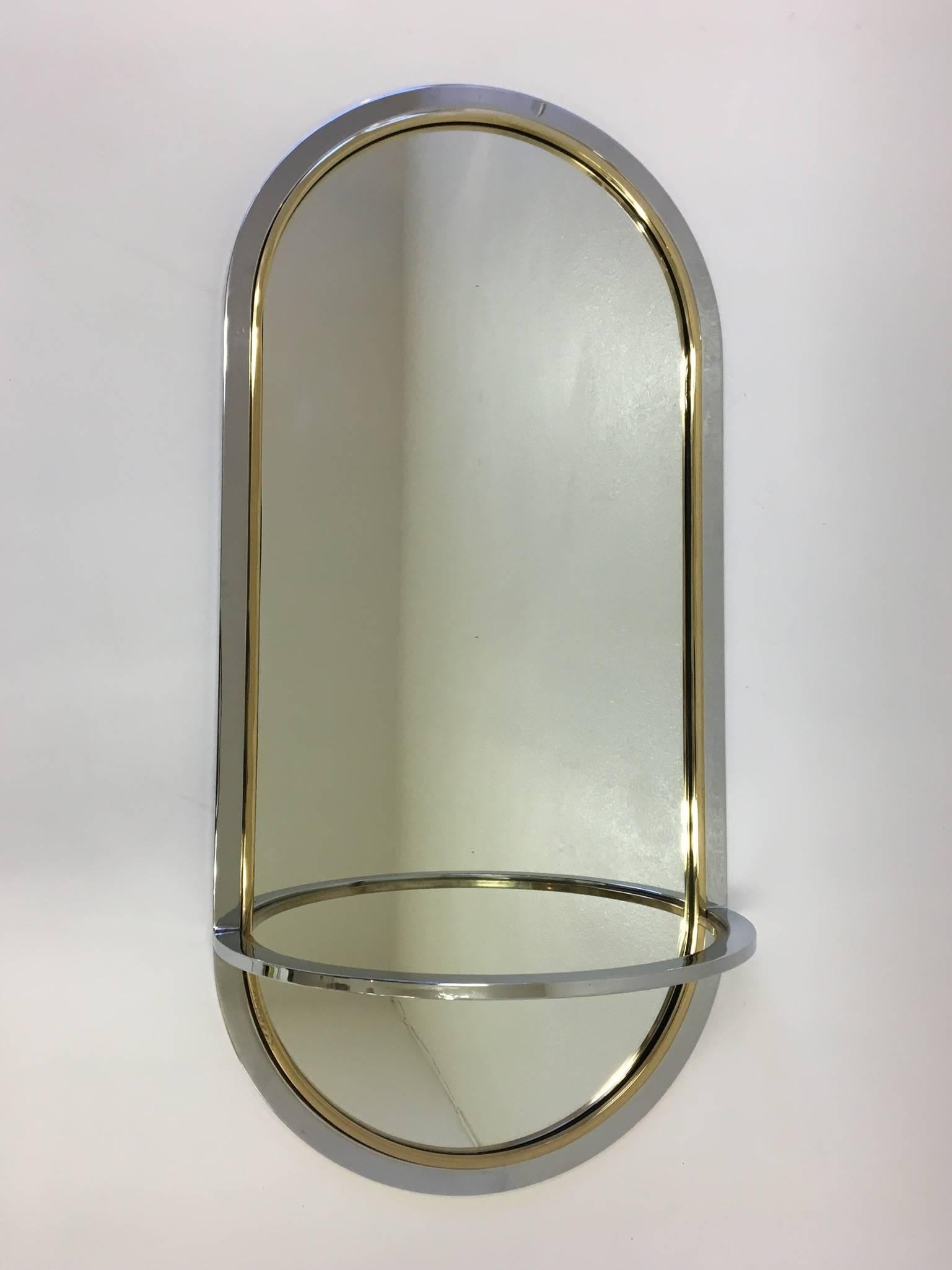 Late 20th Century Chrome and Brass Wall Mirror by Milo Baughman for DIA