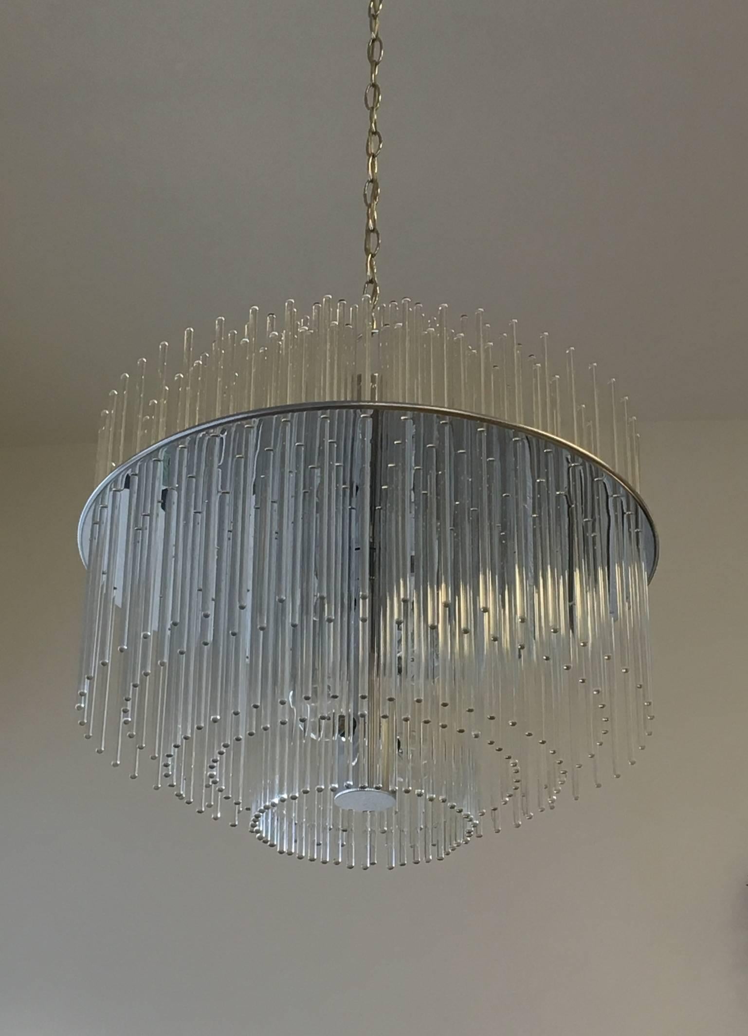 Chrome and Glass Chandelier by Lightolier In Excellent Condition In Palm Springs, CA