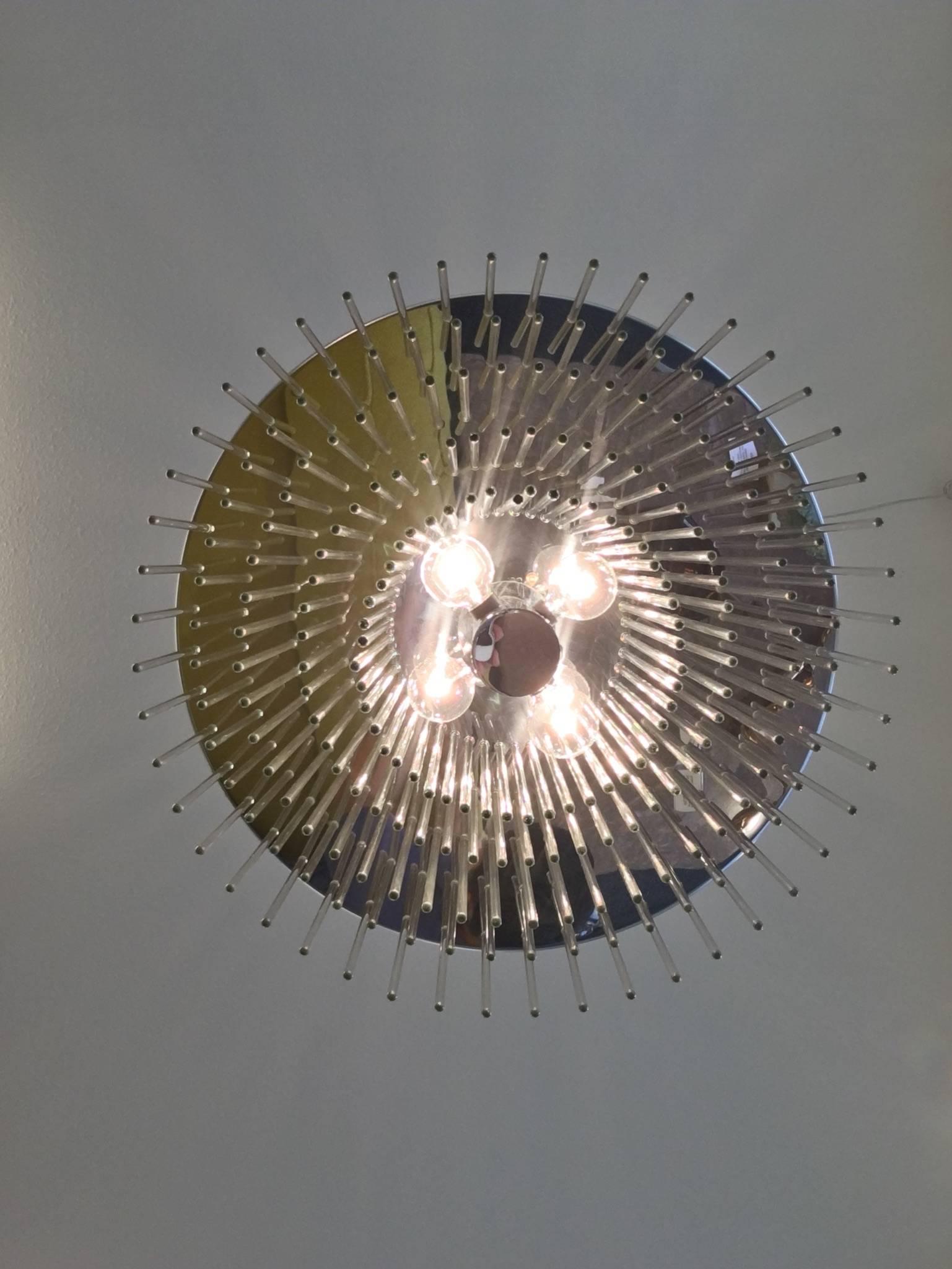 Late 20th Century Chrome and Glass Chandelier by Lightolier
