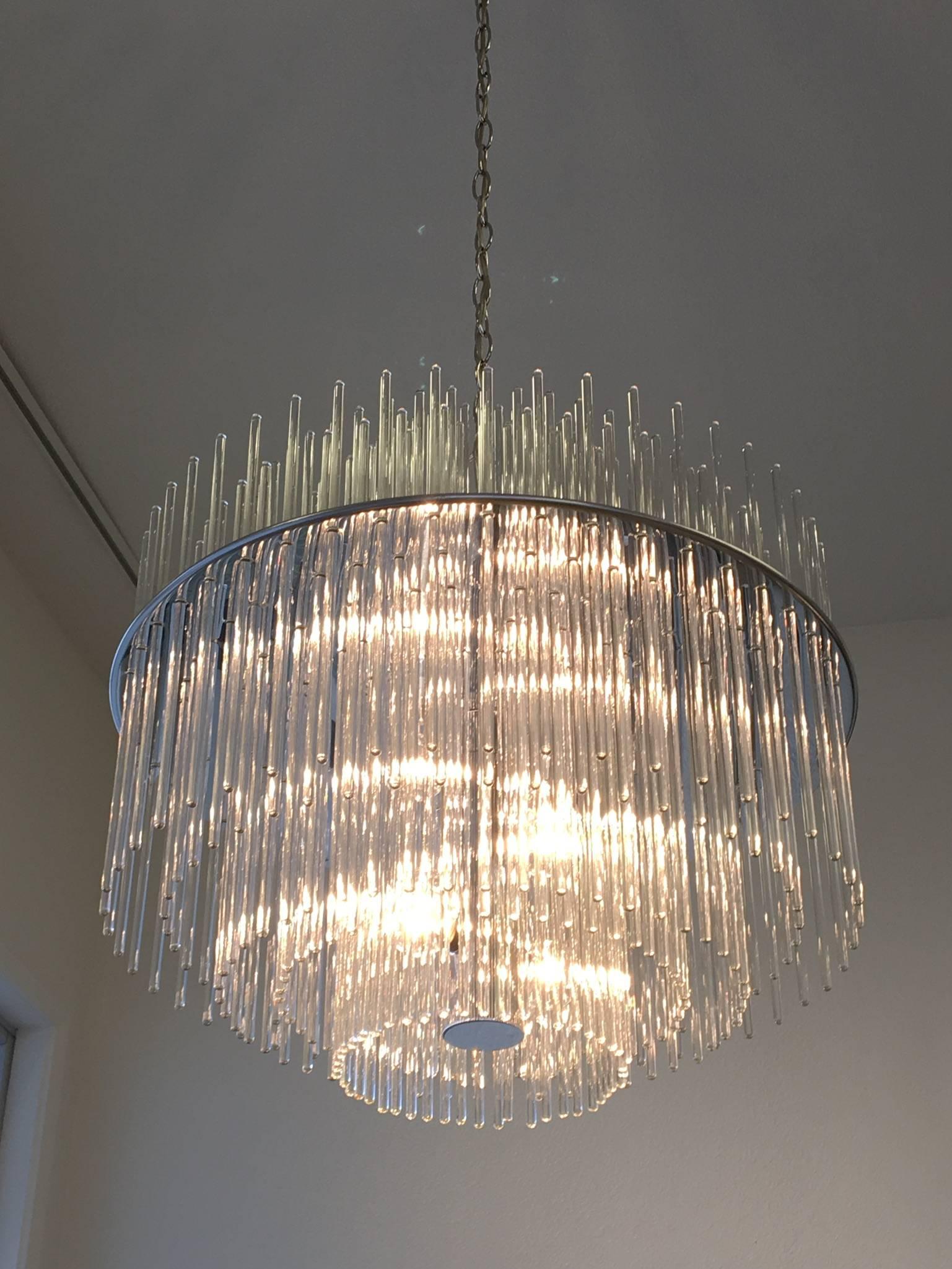 Modern Chrome and Glass Chandelier by Lightolier