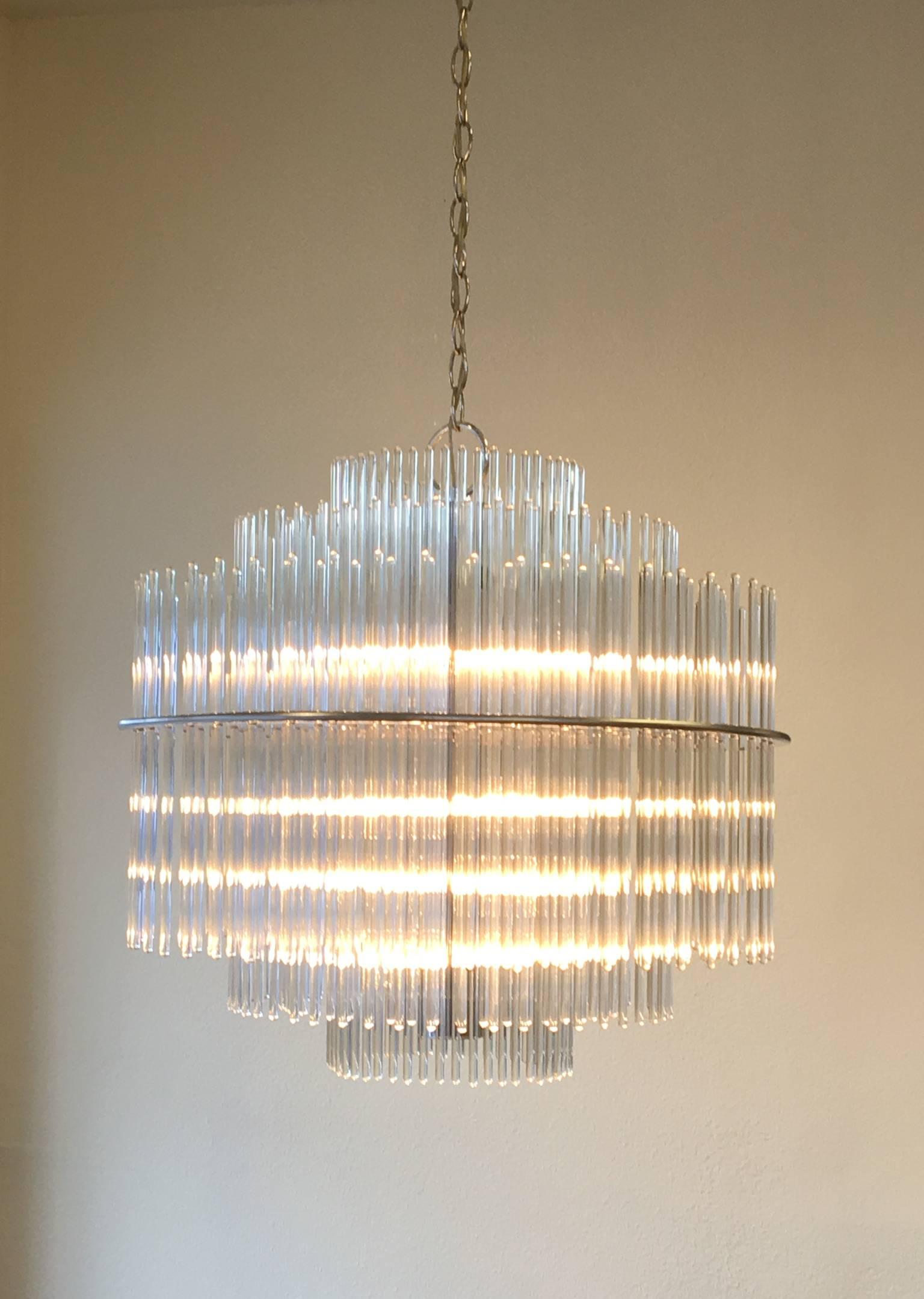 Chrome and Glass Chandelier by Lightolier 1