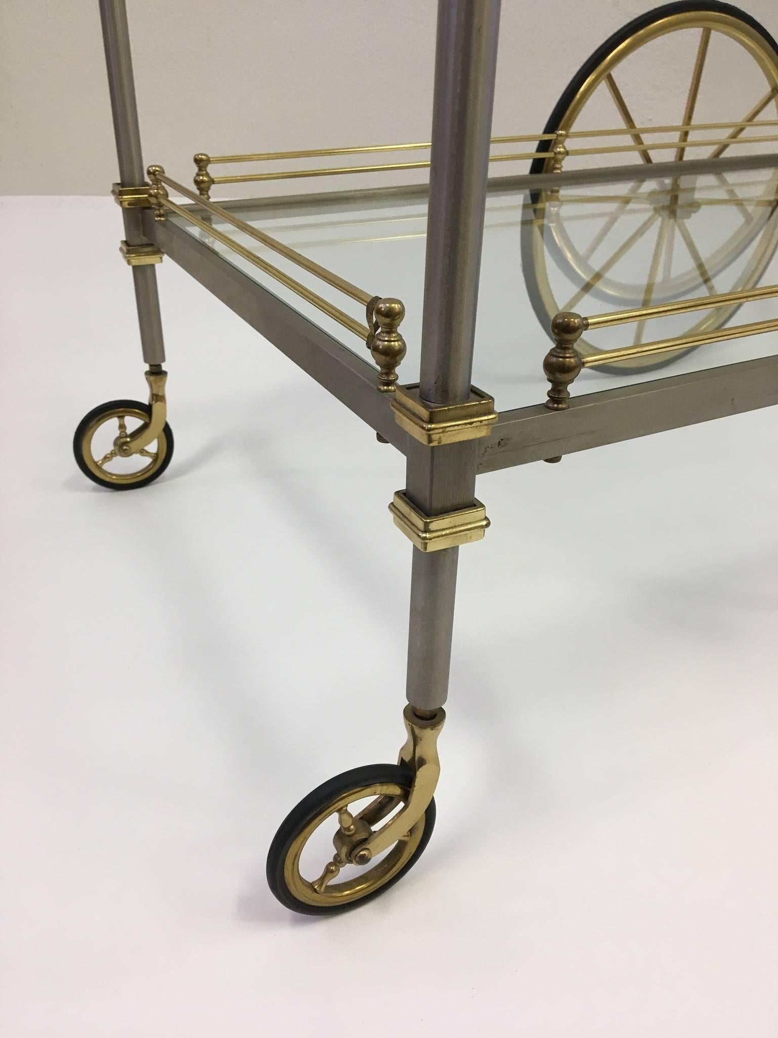 Italian Stainless Steel and Brass Bar Cart by Maison Jansen 2
