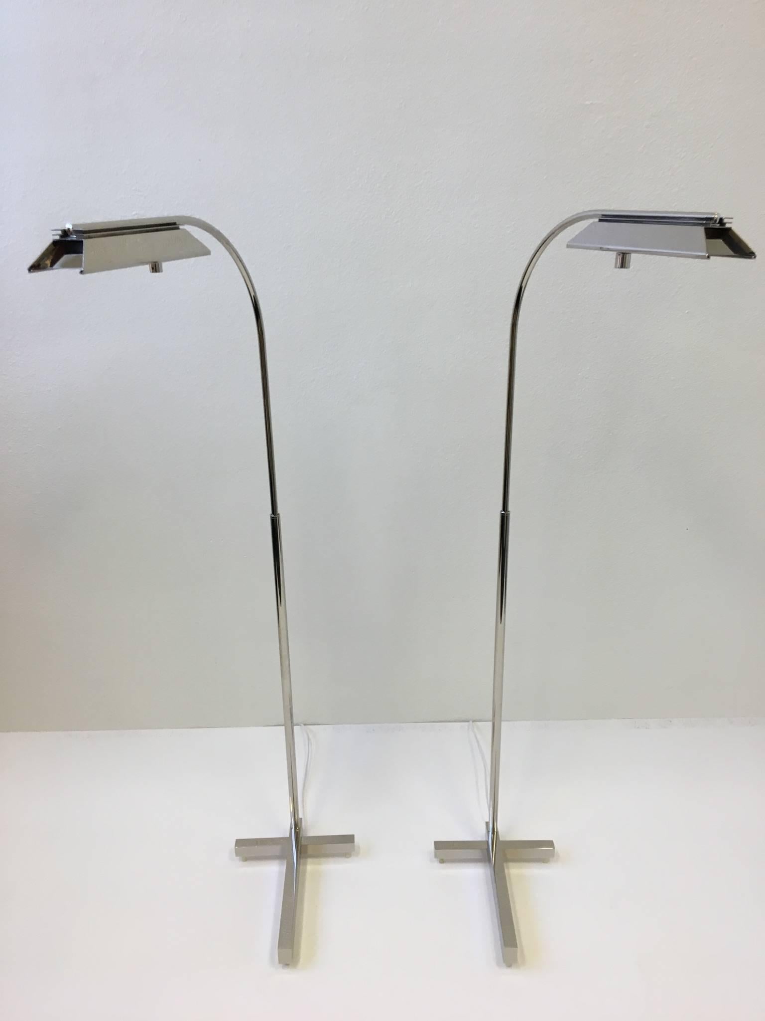 Modern Pair of Nickel Adjustable Floor Lamps by Casella