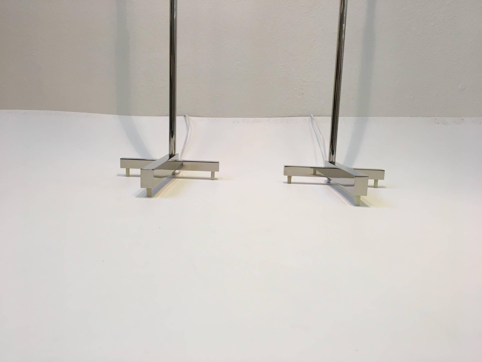 Pair of Nickel Adjustable Floor Lamps by Casella In Excellent Condition In Palm Springs, CA