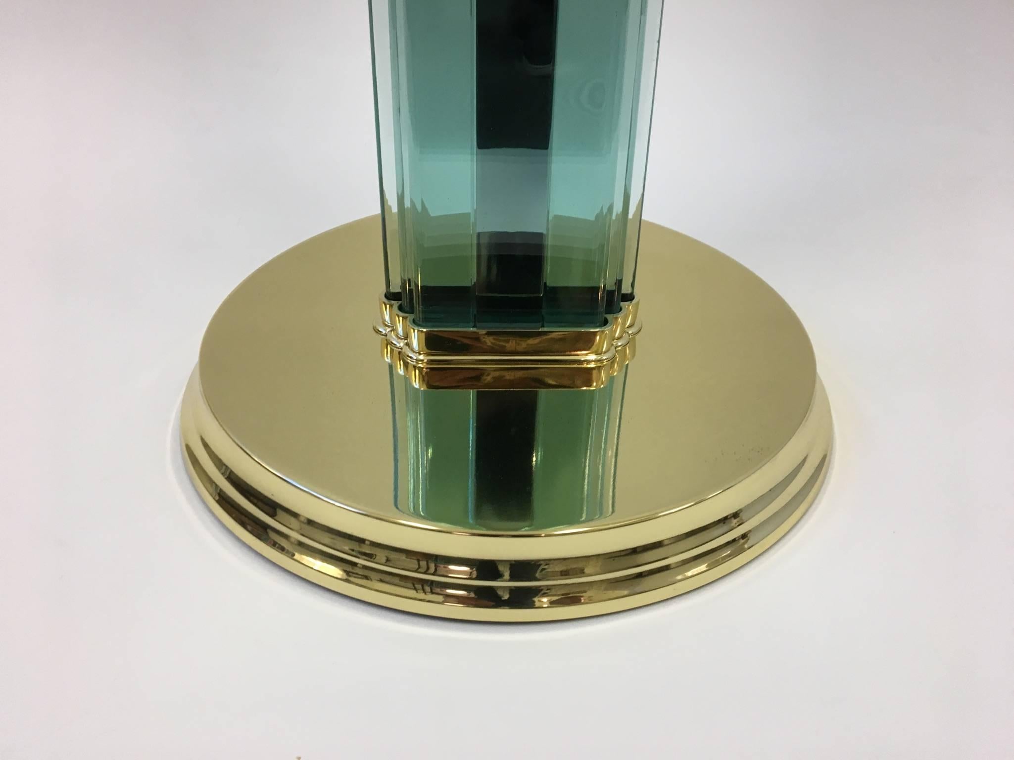 Mid-20th Century Italian Glass and Polished Brass Torchiere in the Style of Fontana Arte For Sale