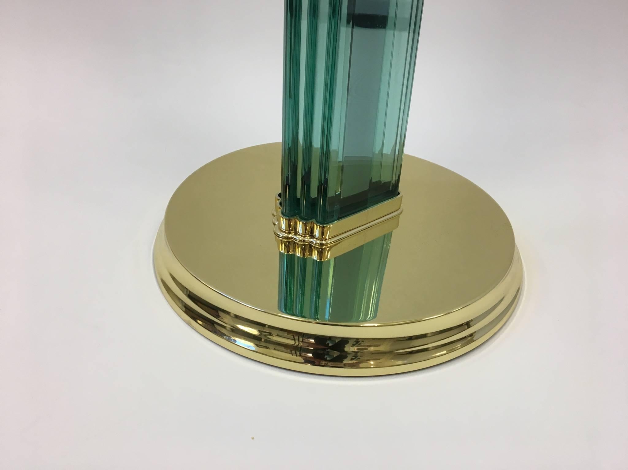 Italian Glass and Polished Brass Torchiere in the Style of Fontana Arte For Sale 1