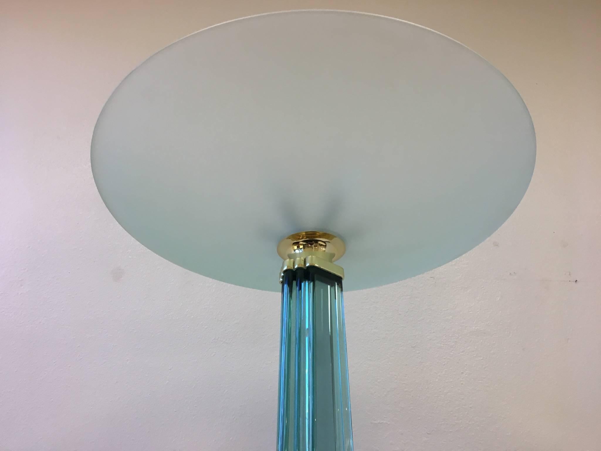 Italian Glass and Polished Brass Torchiere in the Style of Fontana Arte For Sale 2