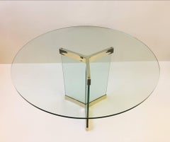 Polished Brass and Glass Dining Table by Leon Rosen for Pace Collection