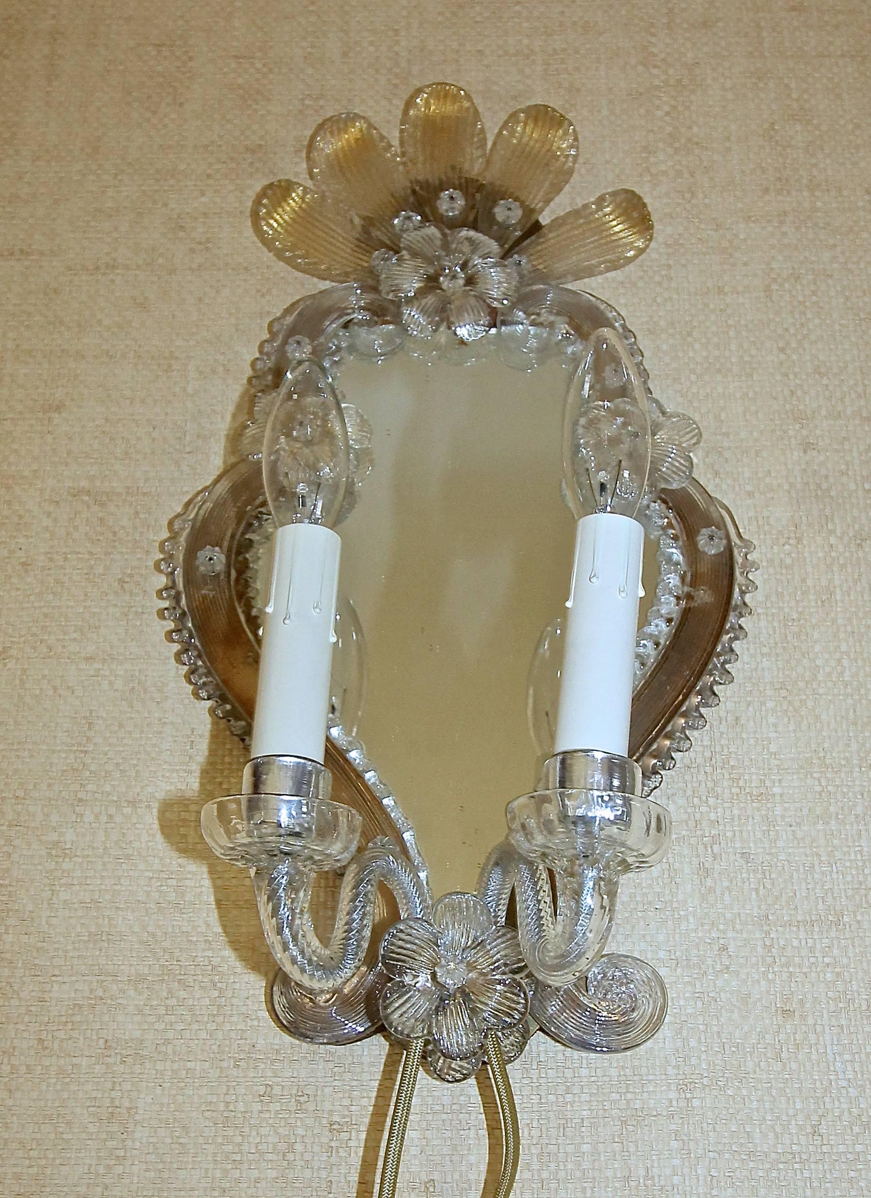 Pair of Venetian Italian Mirrored Wall Sconces In Good Condition In Palm Springs, CA