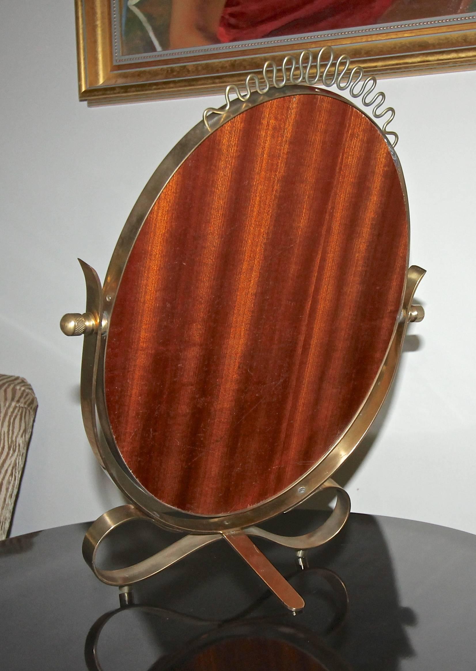 Gio Ponti Style Italian Brass Vanity Table Mirror 2
